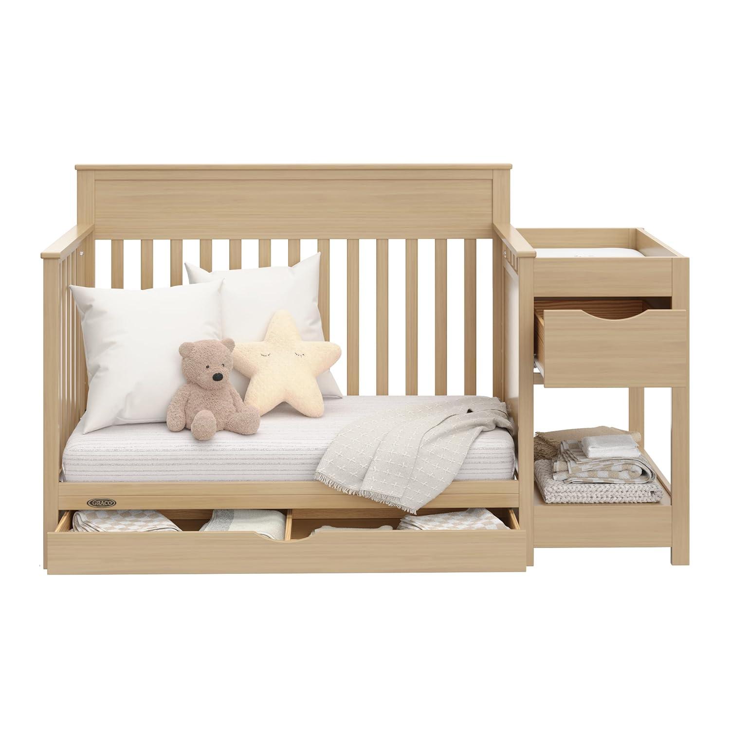 imageGraco Shiloh 5in1 Convertible Crib ampamp Changer with Drawer Driftwood GREENGUARD Gold Certified Baby Crib Crafted from Wood Converts to Toddler Bed Daybed and FullSize BedDriftwood