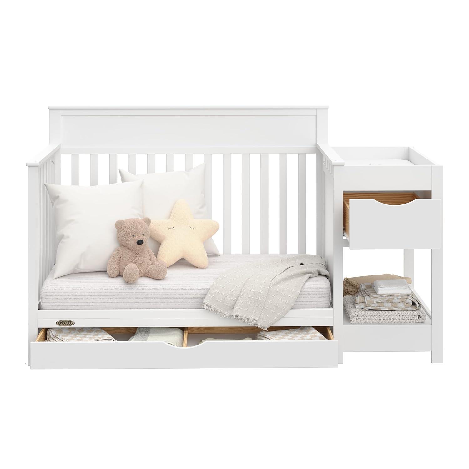 imageGraco Shiloh 5in1 Convertible Crib ampamp Changer with Drawer Driftwood GREENGUARD Gold Certified Baby Crib Crafted from Wood Converts to Toddler Bed Daybed and FullSize BedWhite