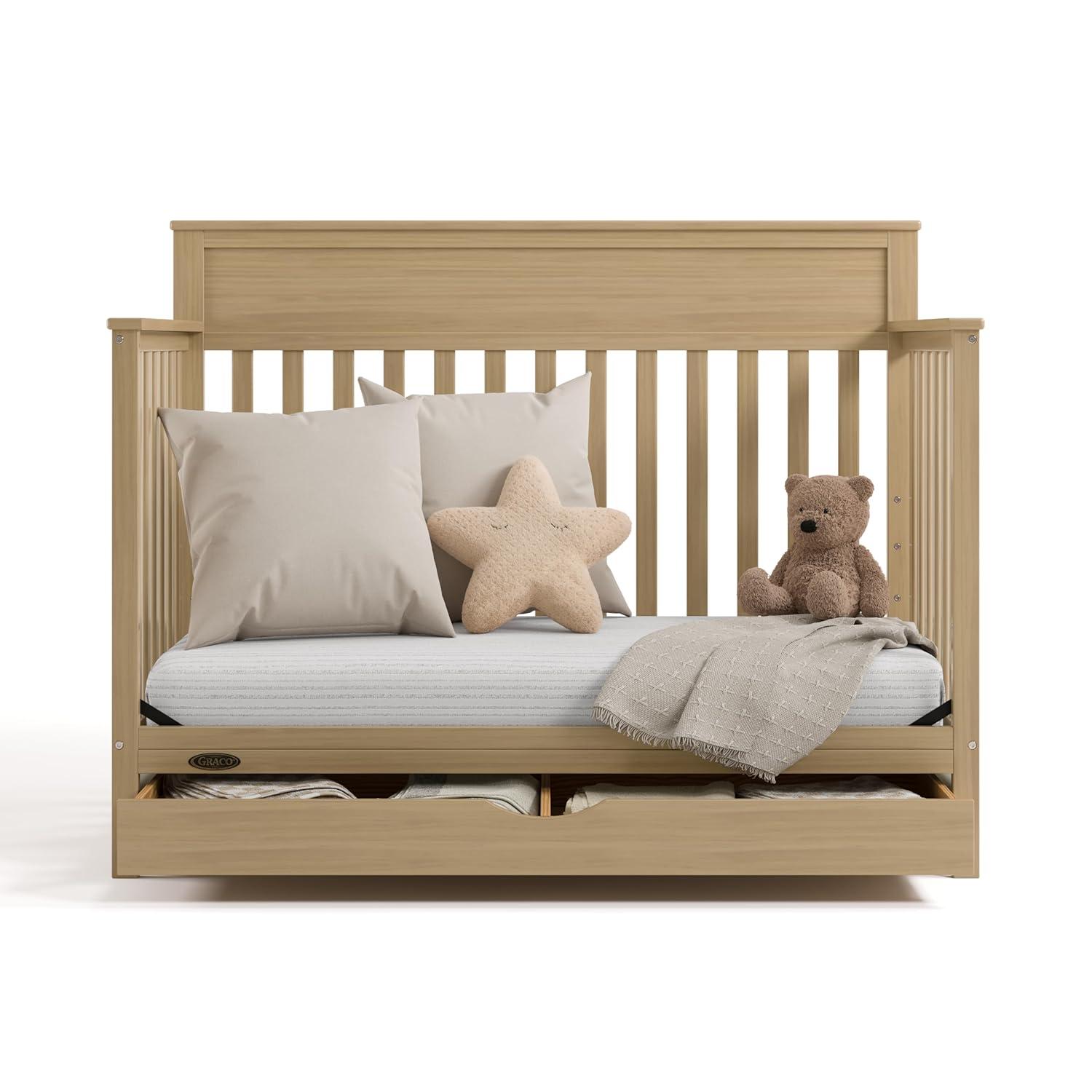imageGraco Shiloh 5in1 Convertible Crib ampamp Changer with Drawer Driftwood GREENGUARD Gold Certified Baby Crib Crafted from Wood Converts to Toddler Bed Daybed and FullSize BedDriftwood