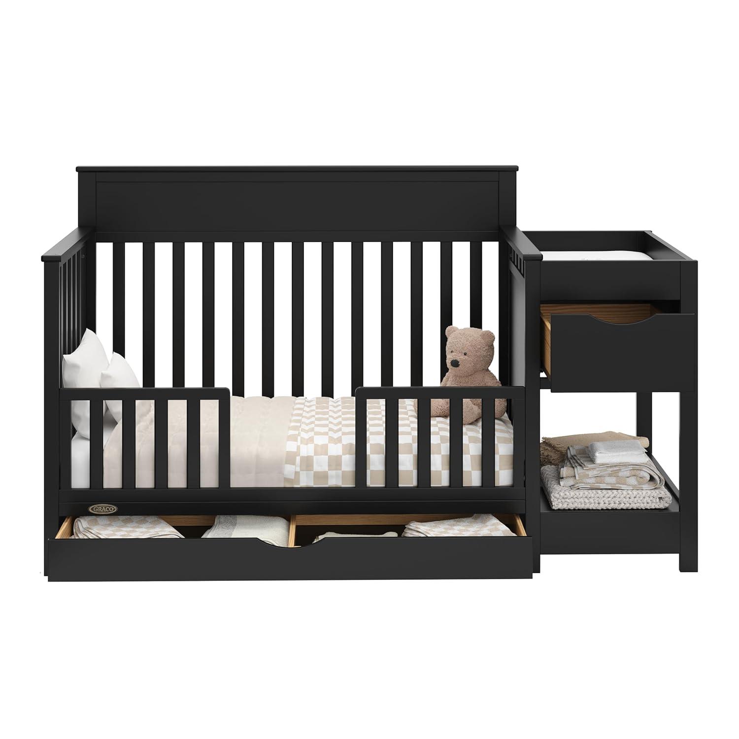 imageGraco Shiloh 5in1 Convertible Crib ampamp Changer with Drawer Driftwood GREENGUARD Gold Certified Baby Crib Crafted from Wood Converts to Toddler Bed Daybed and FullSize BedBlack