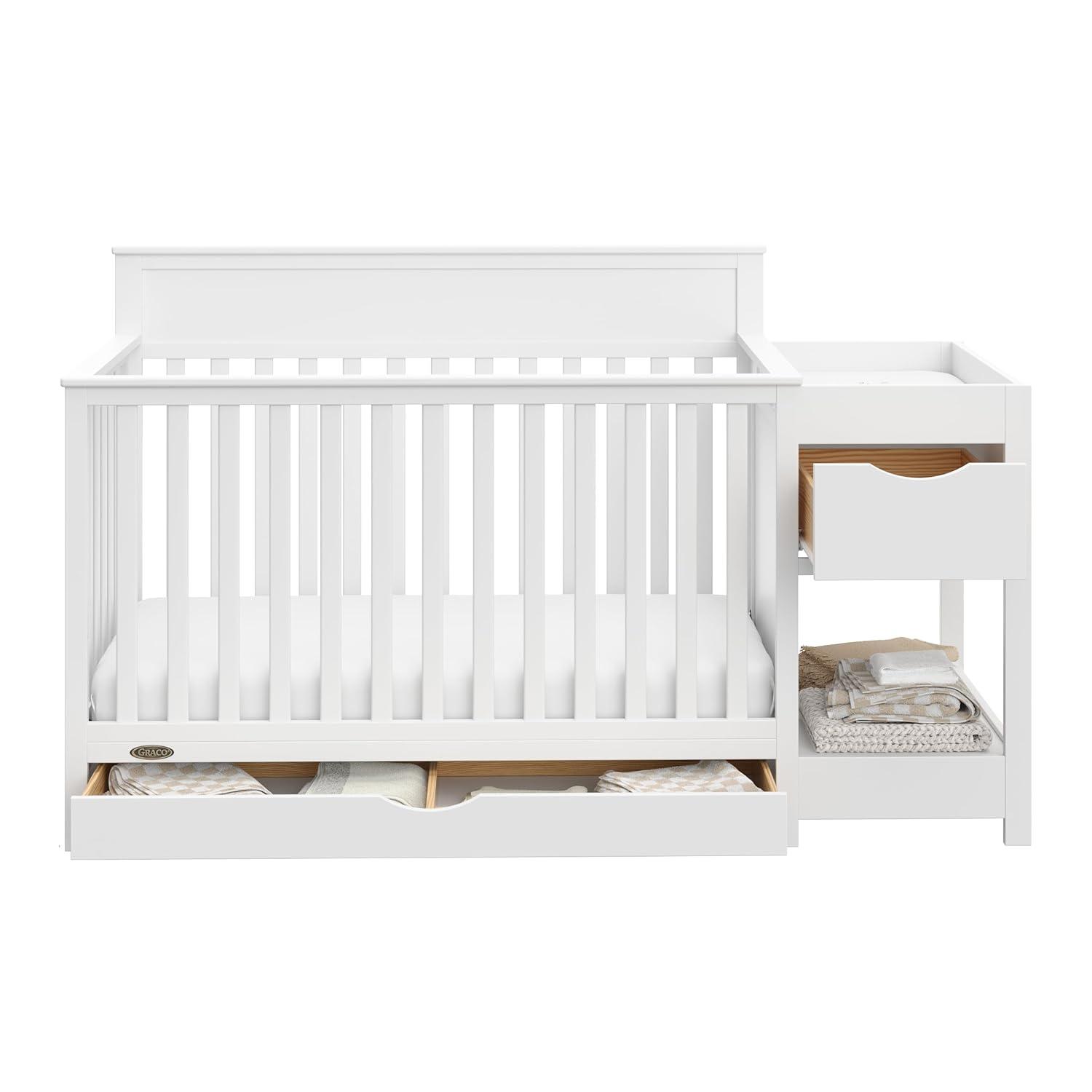 imageGraco Shiloh 5in1 Convertible Crib ampamp Changer with Drawer Driftwood GREENGUARD Gold Certified Baby Crib Crafted from Wood Converts to Toddler Bed Daybed and FullSize BedWhite