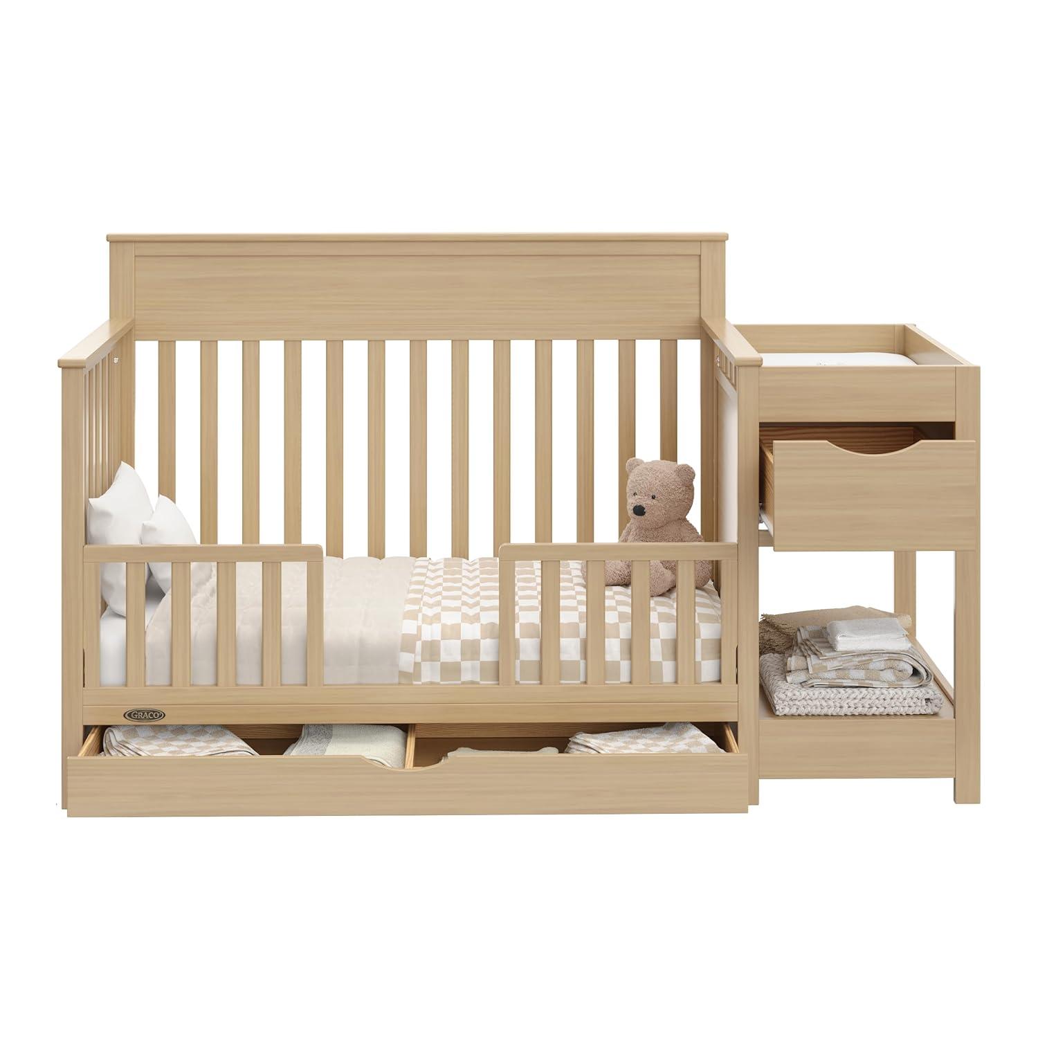 imageGraco Shiloh 5in1 Convertible Crib ampamp Changer with Drawer Driftwood GREENGUARD Gold Certified Baby Crib Crafted from Wood Converts to Toddler Bed Daybed and FullSize BedDriftwood