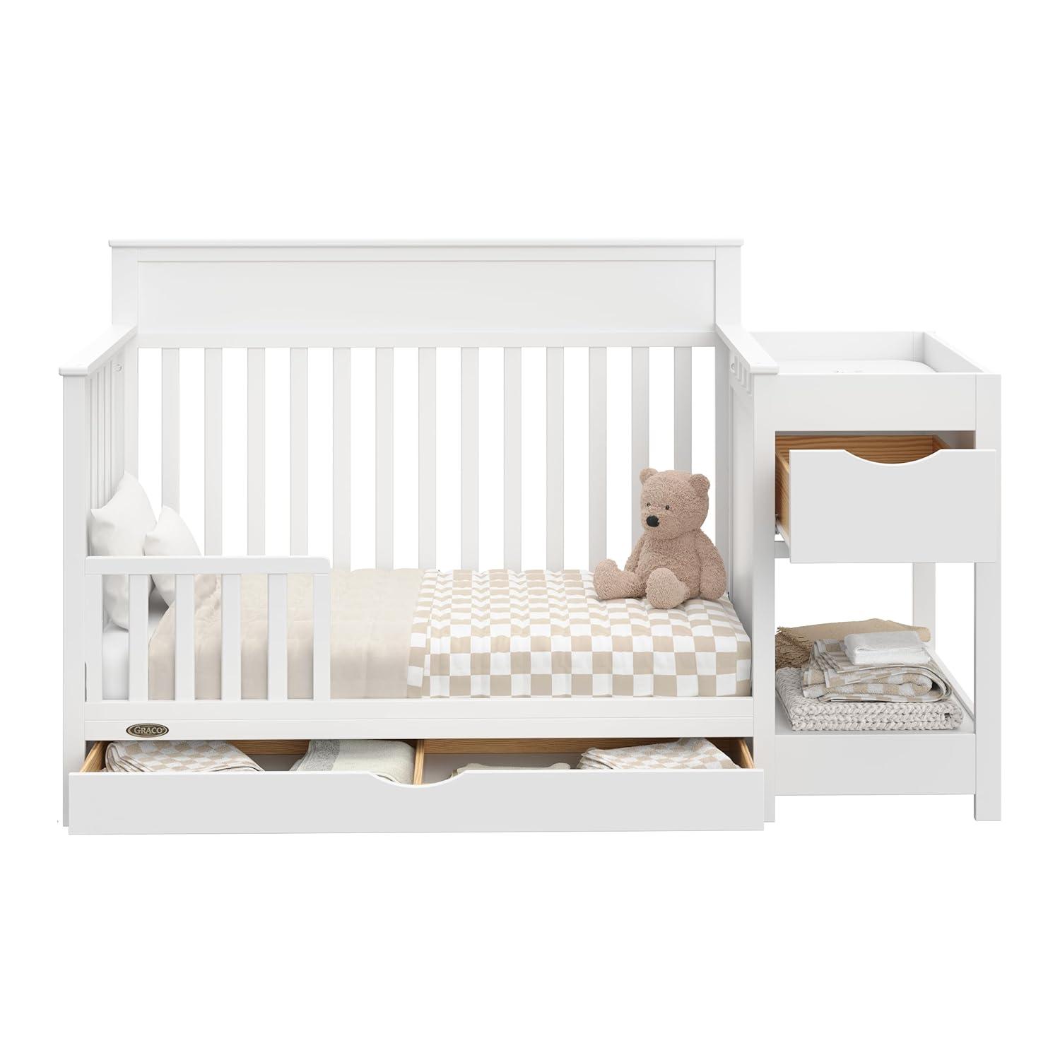 imageGraco Shiloh 5in1 Convertible Crib ampamp Changer with Drawer Driftwood GREENGUARD Gold Certified Baby Crib Crafted from Wood Converts to Toddler Bed Daybed and FullSize BedWhite