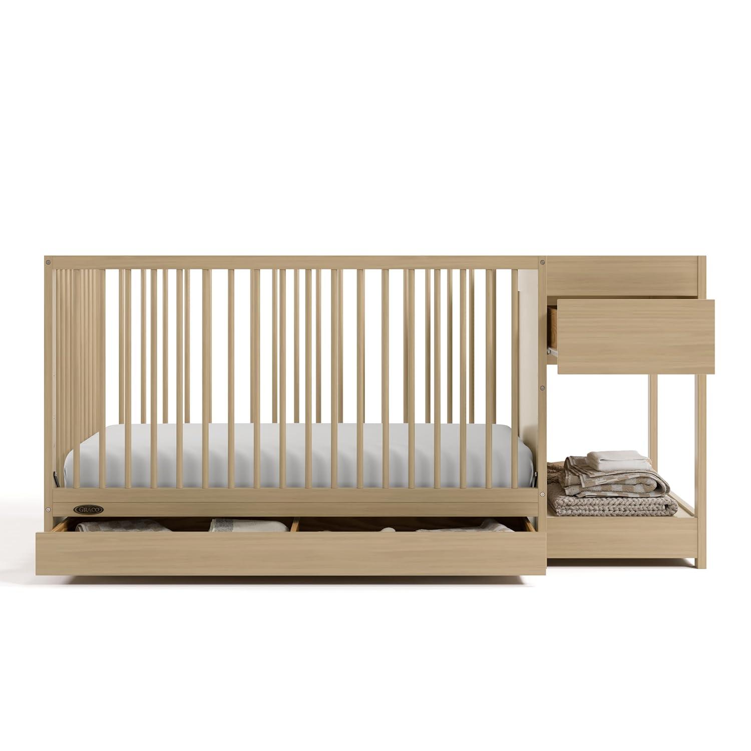 imageGraco Teddi 5in1 Convertible Crib with Drawer Driftwood GREENGUARD Gold Certified Crib with Drawer Combo FullSize Nursery Storage Drawer Converts to Toddler Bed Daybed and FullSize BedDriftwood