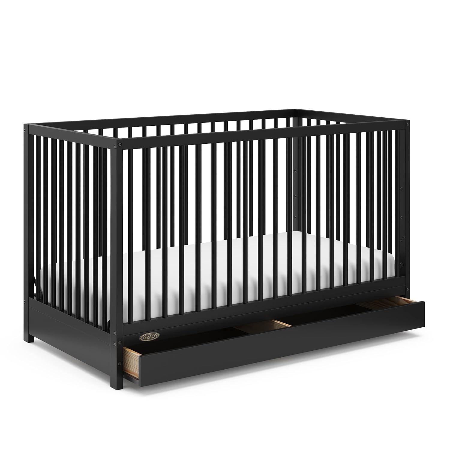 imageGraco Teddi 5in1 Convertible Crib with Drawer Driftwood GREENGUARD Gold Certified Crib with Drawer Combo FullSize Nursery Storage Drawer Converts to Toddler Bed Daybed and FullSize BedBlack