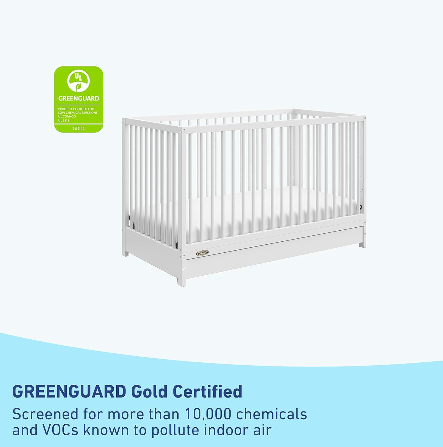 imageGraco Teddi 5in1 Convertible Crib with Drawer Driftwood GREENGUARD Gold Certified Crib with Drawer Combo FullSize Nursery Storage Drawer Converts to Toddler Bed Daybed and FullSize BedWhite
