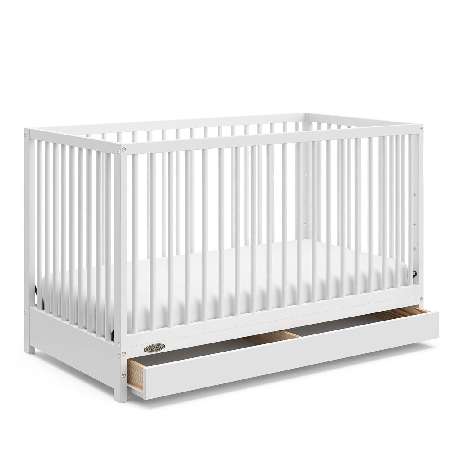 imageGraco Teddi 5in1 Convertible Crib with Drawer Driftwood GREENGUARD Gold Certified Crib with Drawer Combo FullSize Nursery Storage Drawer Converts to Toddler Bed Daybed and FullSize BedWhite