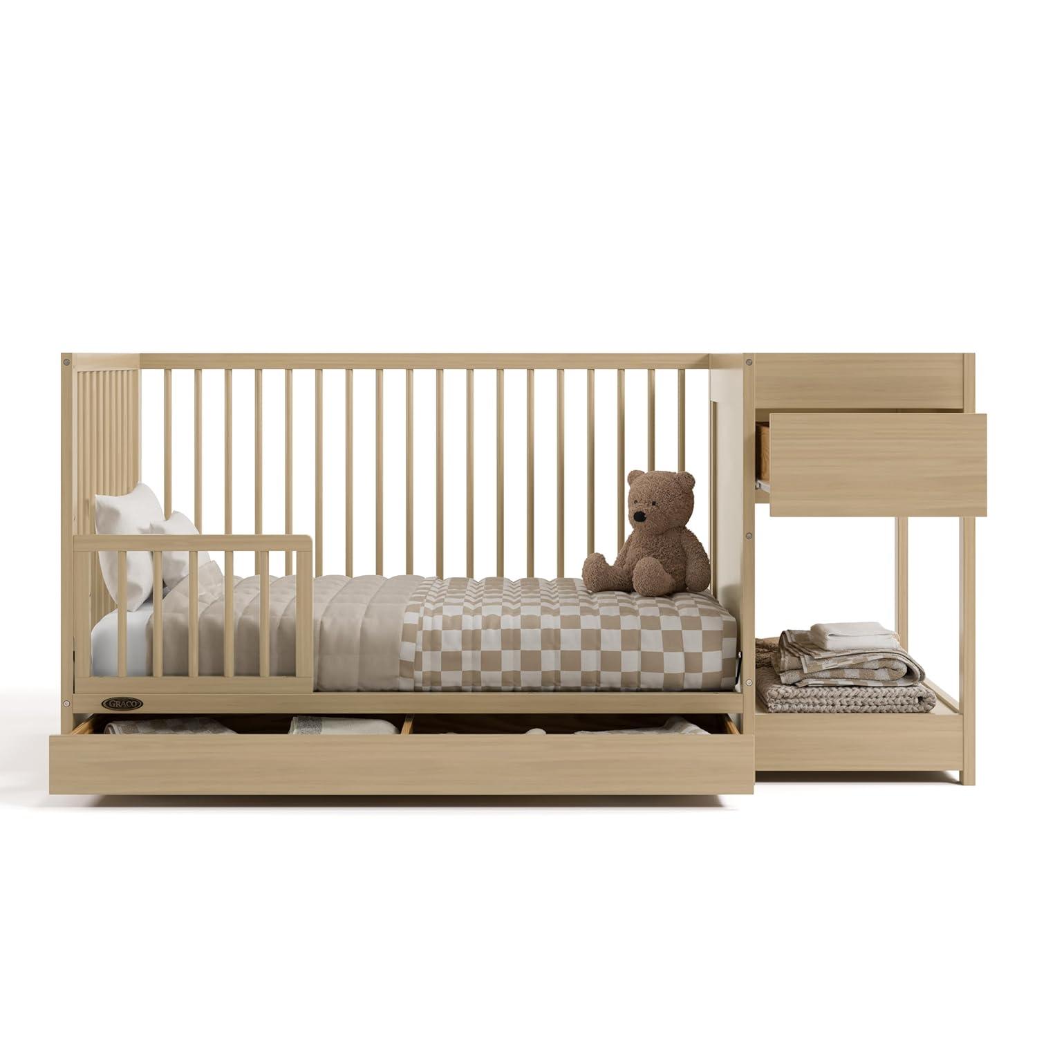 imageGraco Teddi 5in1 Convertible Crib with Drawer Driftwood GREENGUARD Gold Certified Crib with Drawer Combo FullSize Nursery Storage Drawer Converts to Toddler Bed Daybed and FullSize BedDriftwood