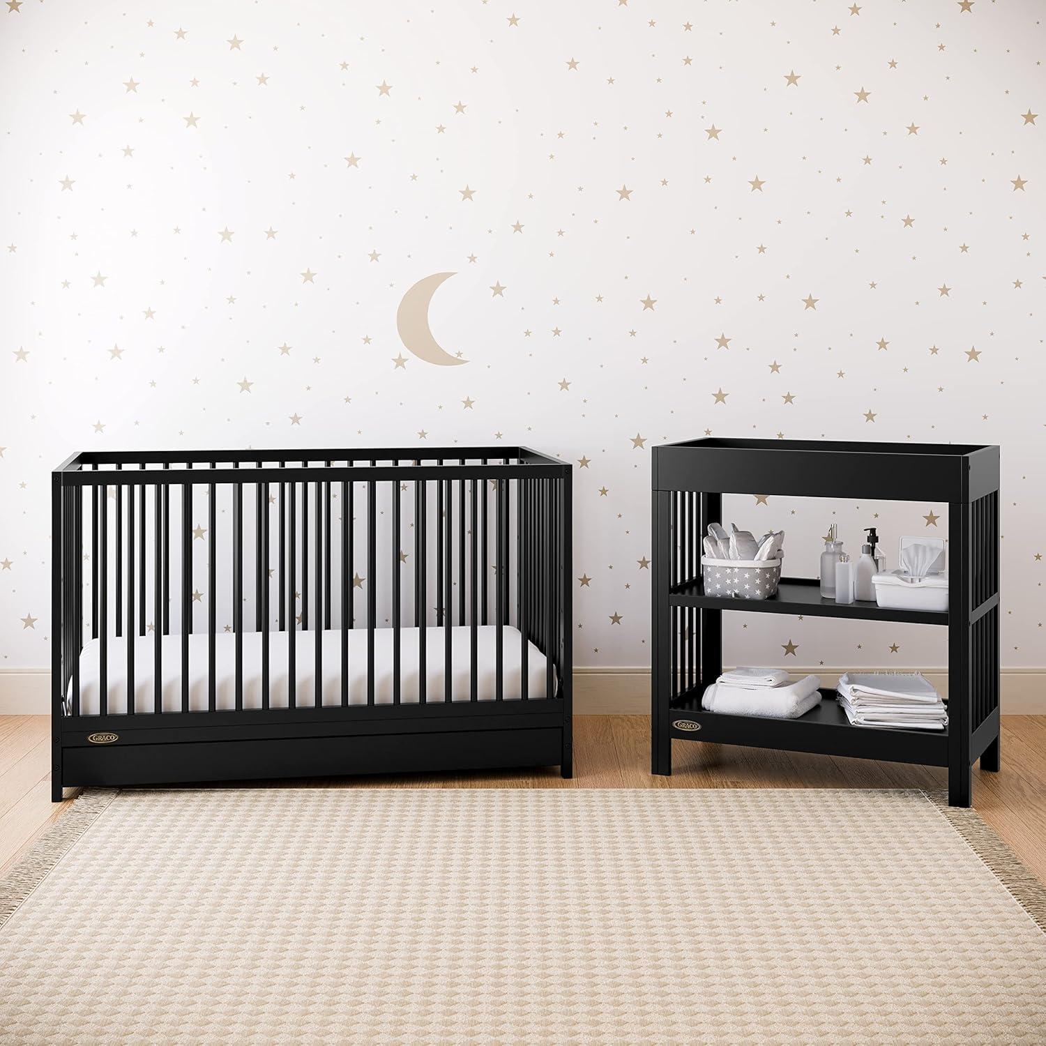 imageGraco Teddi 5in1 Convertible Crib with Drawer Driftwood GREENGUARD Gold Certified Crib with Drawer Combo FullSize Nursery Storage Drawer Converts to Toddler Bed Daybed and FullSize BedBlack