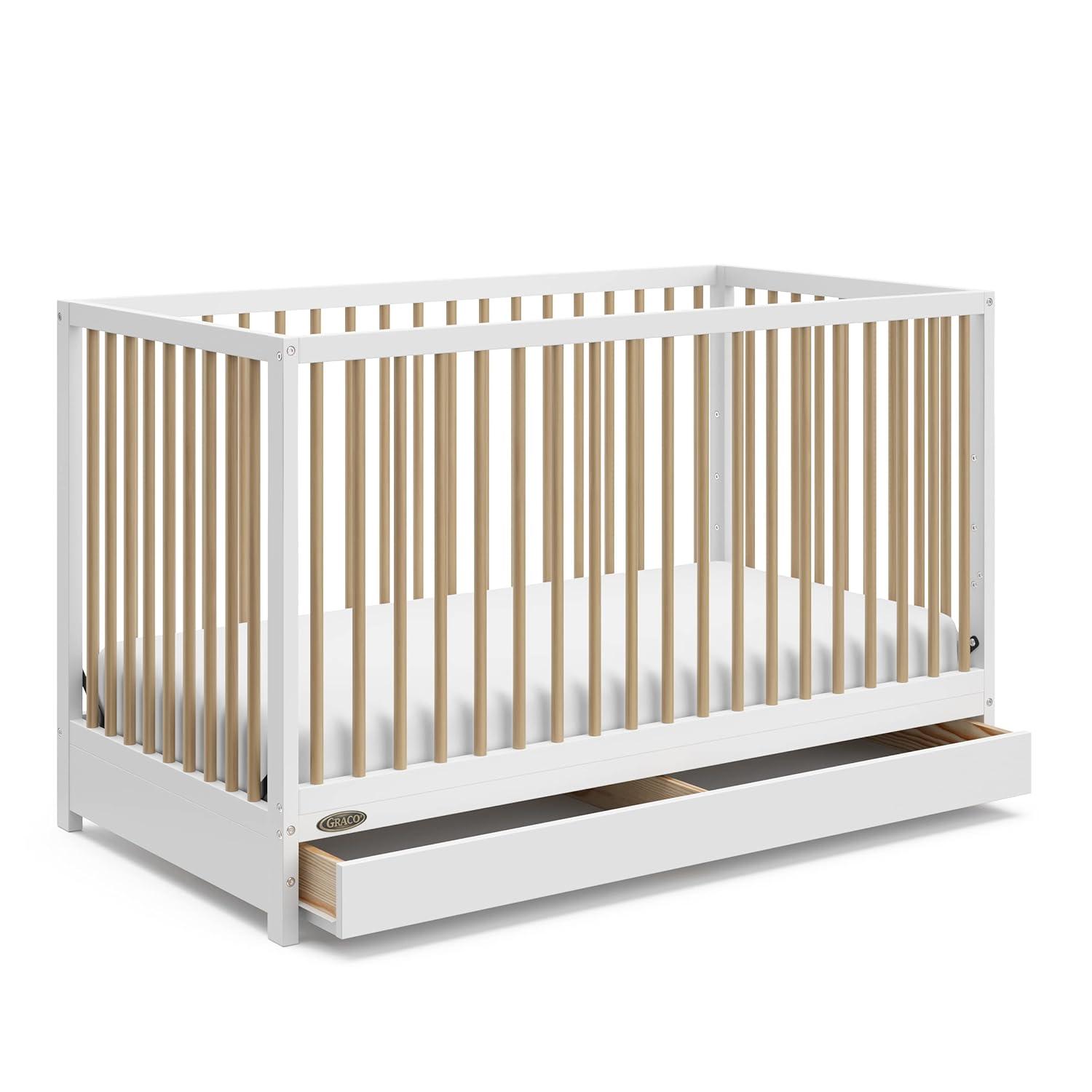 imageGraco Teddi 5in1 Convertible Crib with Drawer Driftwood GREENGUARD Gold Certified Crib with Drawer Combo FullSize Nursery Storage Drawer Converts to Toddler Bed Daybed and FullSize BedWhiteDriftwood