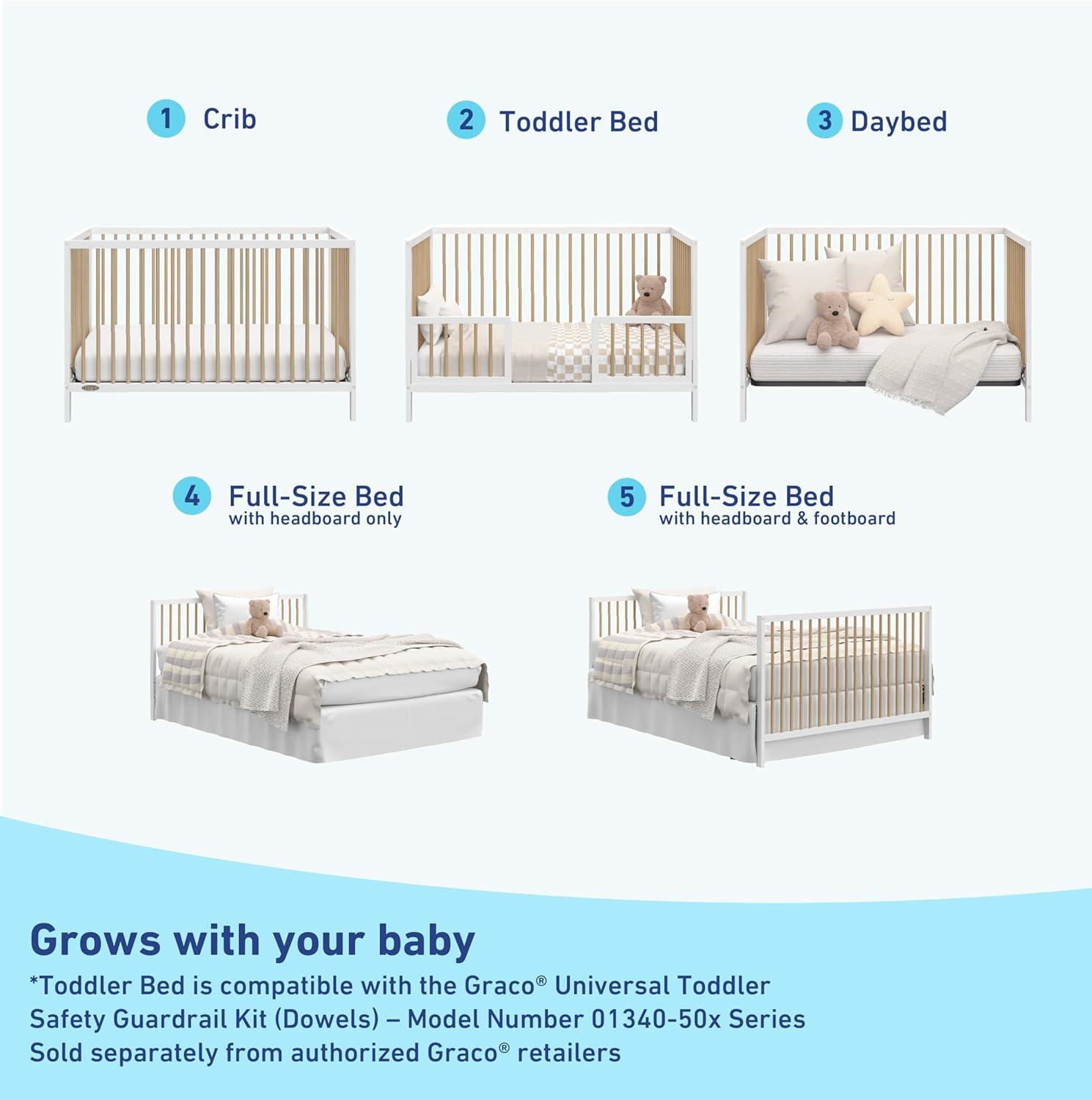 imageGraco Teddi 5in1 Convertible Crib with Drawer Driftwood GREENGUARD Gold Certified Crib with Drawer Combo FullSize Nursery Storage Drawer Converts to Toddler Bed Daybed and FullSize BedWhiteDriftwood