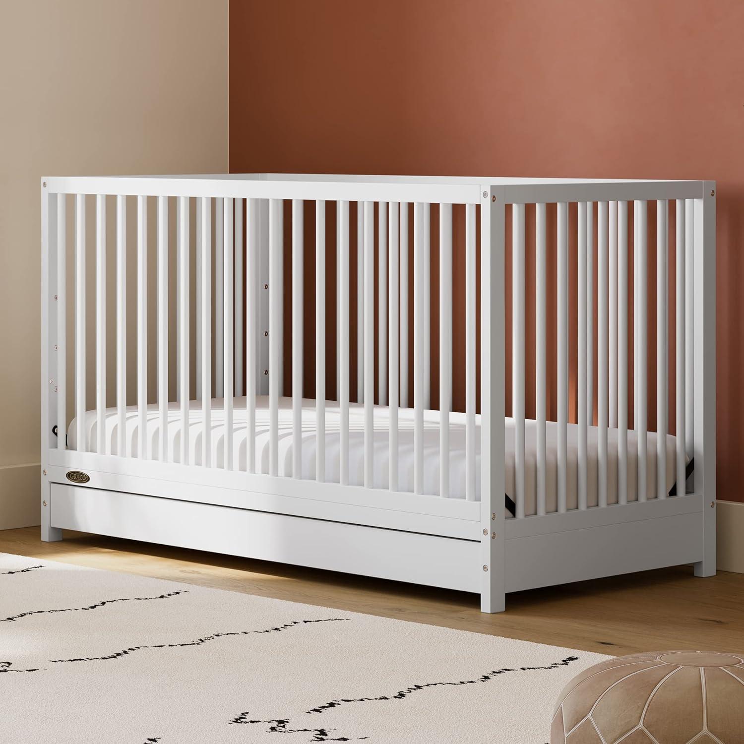 imageGraco Teddi 5in1 Convertible Crib with Drawer Driftwood GREENGUARD Gold Certified Crib with Drawer Combo FullSize Nursery Storage Drawer Converts to Toddler Bed Daybed and FullSize BedWhite