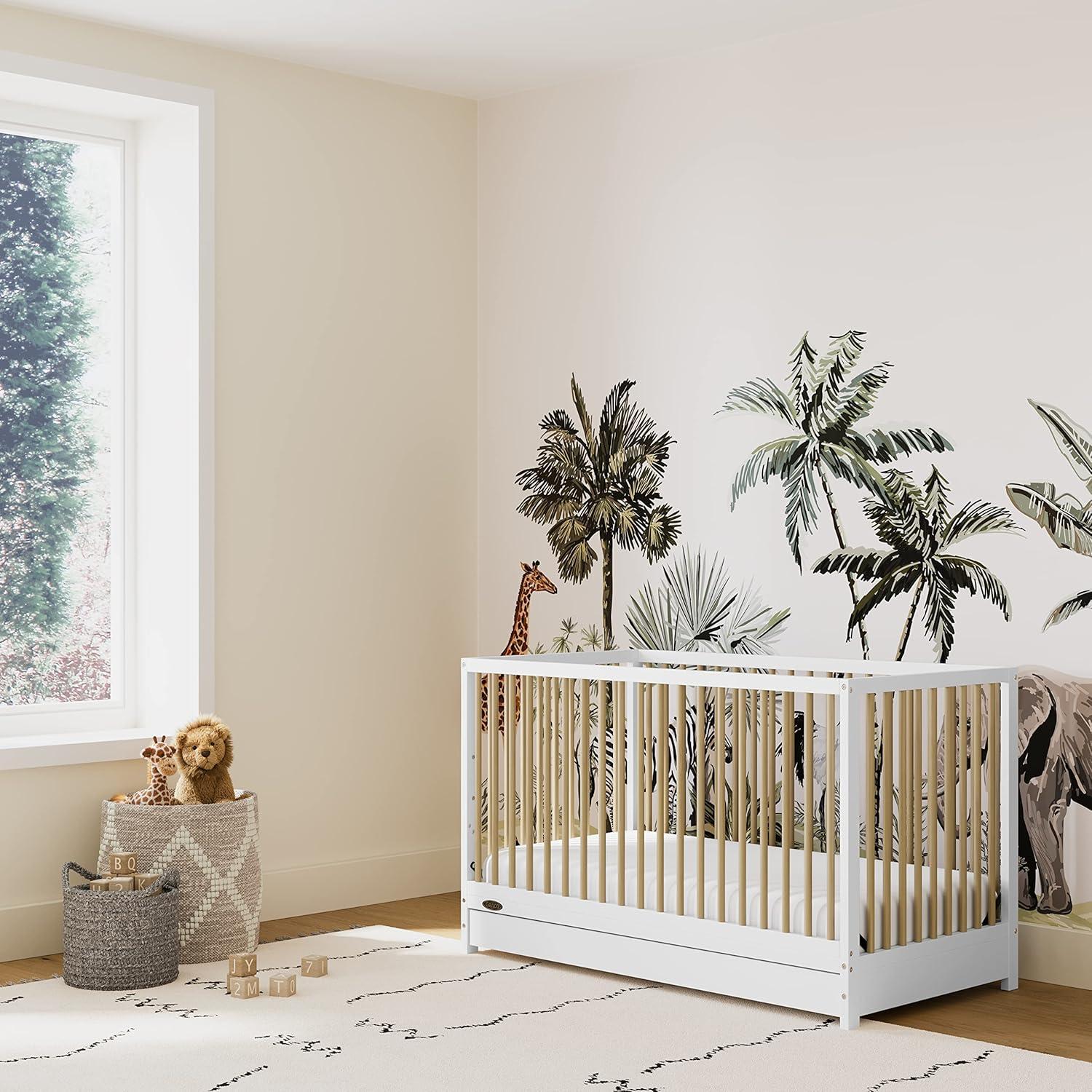 imageGraco Teddi 5in1 Convertible Crib with Drawer Driftwood GREENGUARD Gold Certified Crib with Drawer Combo FullSize Nursery Storage Drawer Converts to Toddler Bed Daybed and FullSize BedWhiteDriftwood