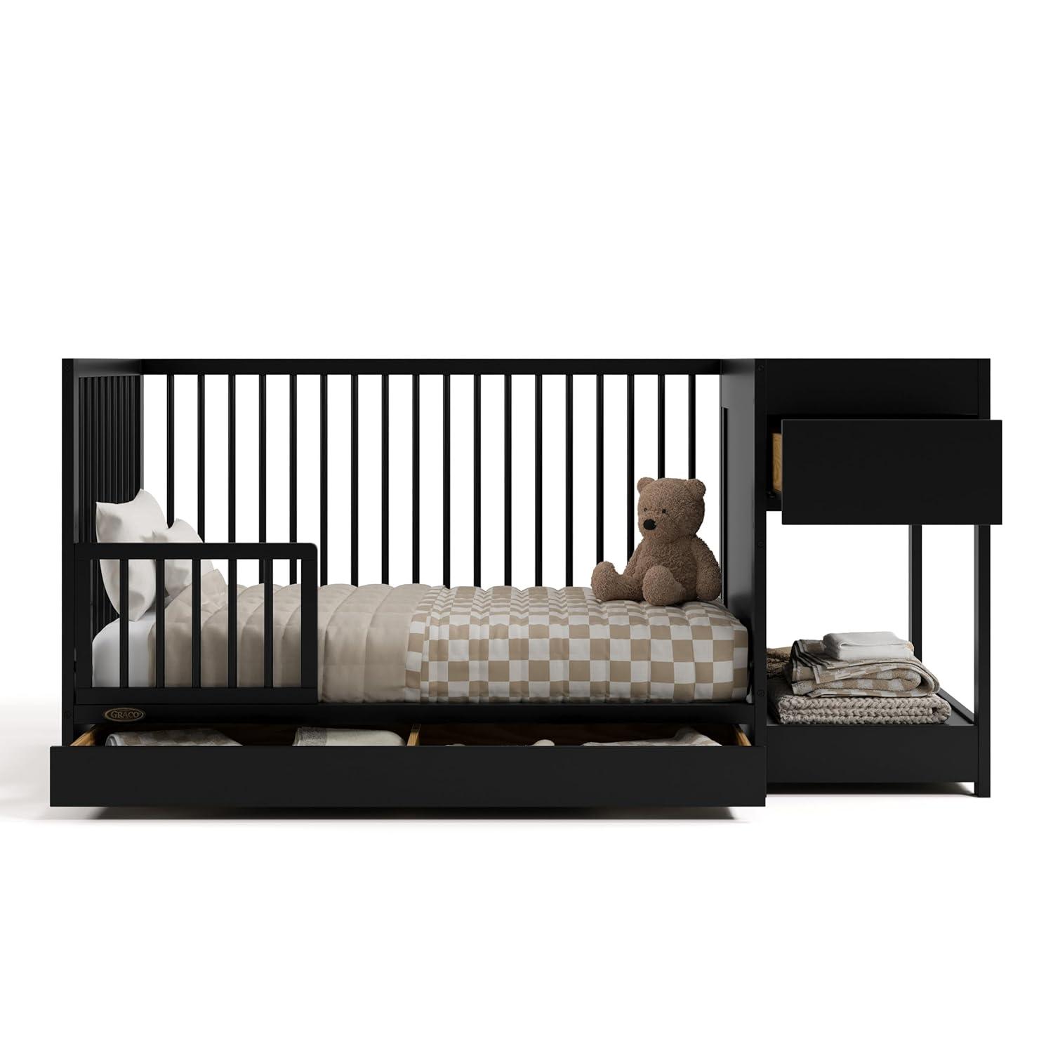 imageGraco Teddi 5in1 Convertible Crib with Drawer Driftwood GREENGUARD Gold Certified Crib with Drawer Combo FullSize Nursery Storage Drawer Converts to Toddler Bed Daybed and FullSize BedBlack