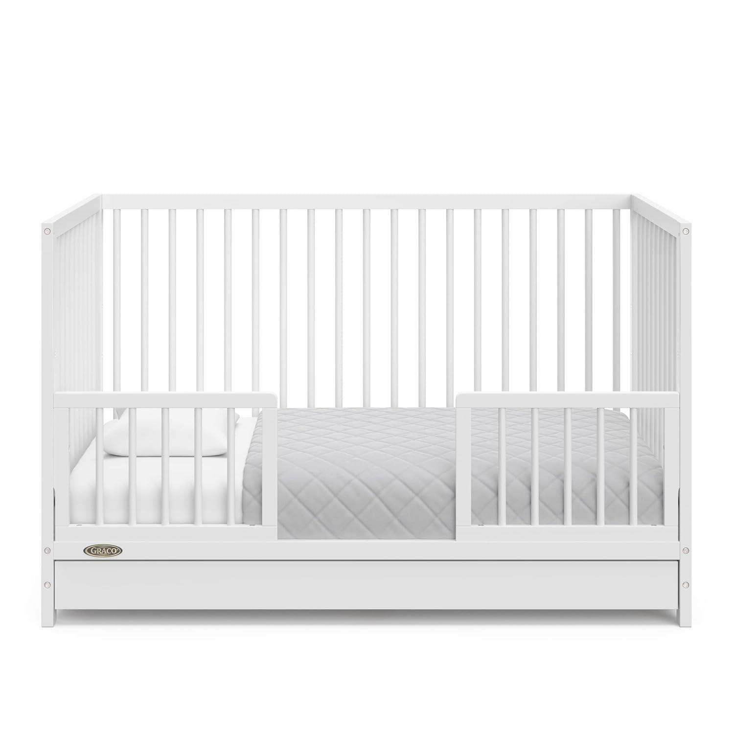 imageGraco Teddi 5in1 Convertible Crib with Drawer Driftwood GREENGUARD Gold Certified Crib with Drawer Combo FullSize Nursery Storage Drawer Converts to Toddler Bed Daybed and FullSize BedWhite