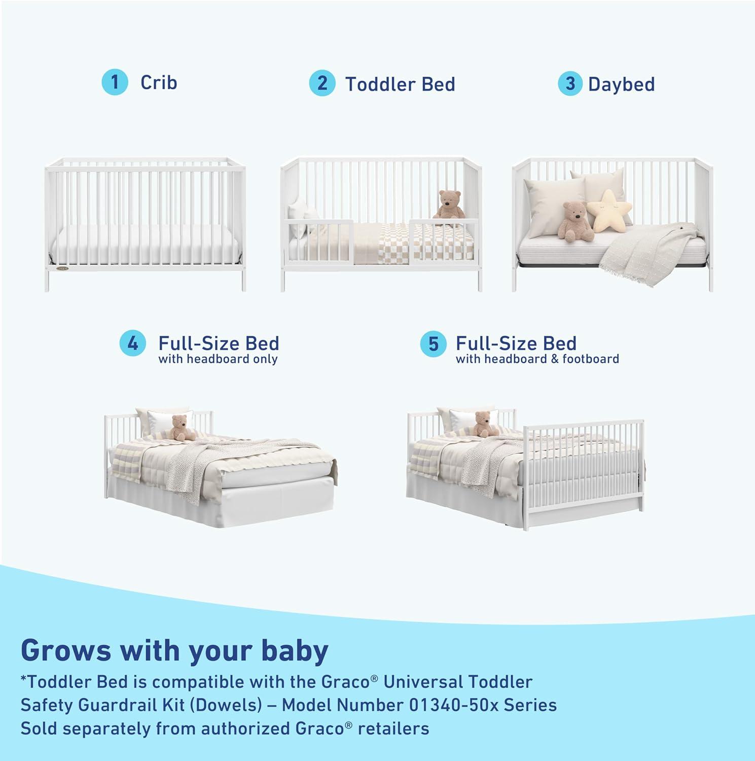 imageGraco Teddi 5in1 Convertible Crib with Drawer Driftwood GREENGUARD Gold Certified Crib with Drawer Combo FullSize Nursery Storage Drawer Converts to Toddler Bed Daybed and FullSize BedWhite