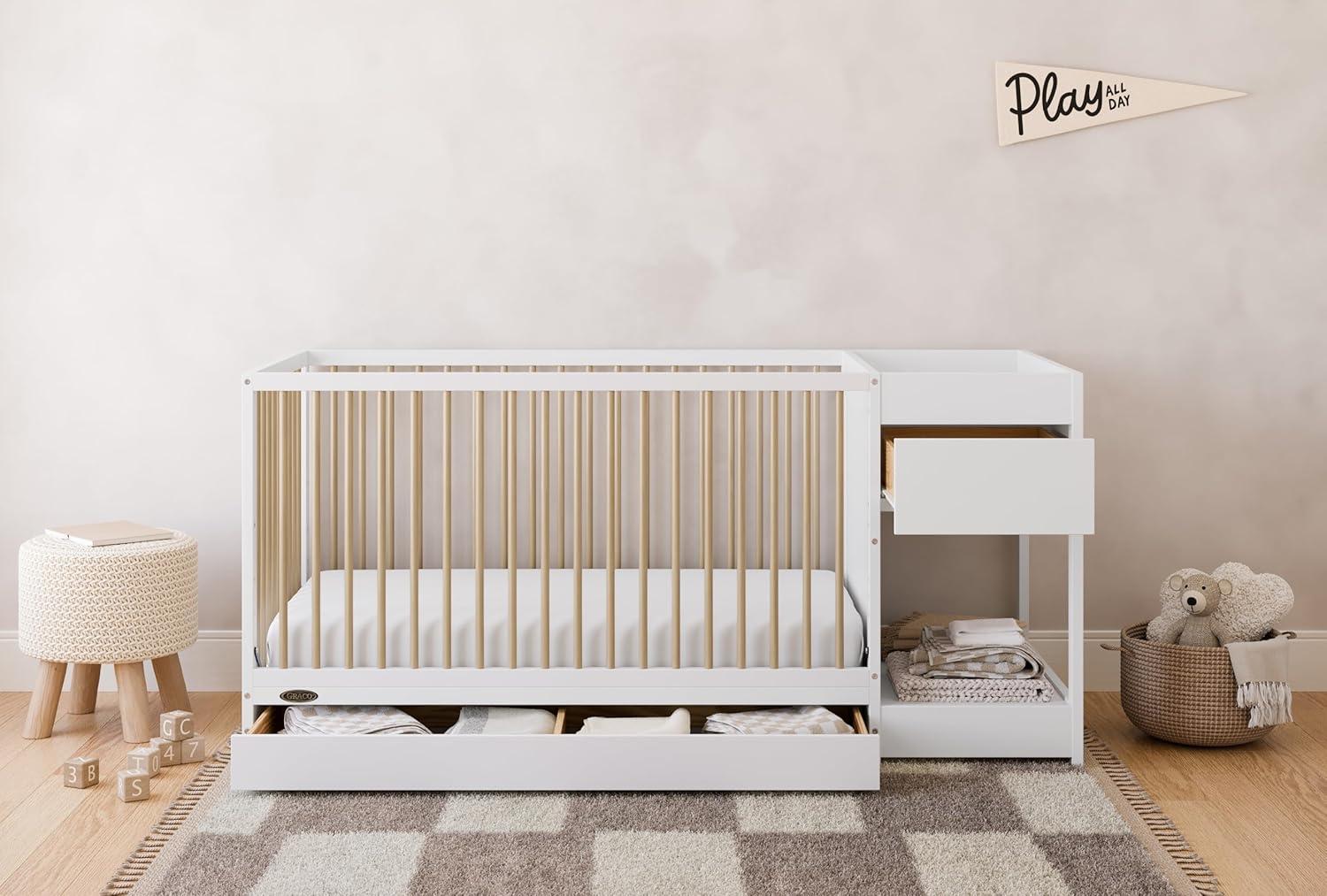 imageGraco Teddi 5in1 Convertible Crib with Drawer Driftwood GREENGUARD Gold Certified Crib with Drawer Combo FullSize Nursery Storage Drawer Converts to Toddler Bed Daybed and FullSize BedWhiteDriftwood