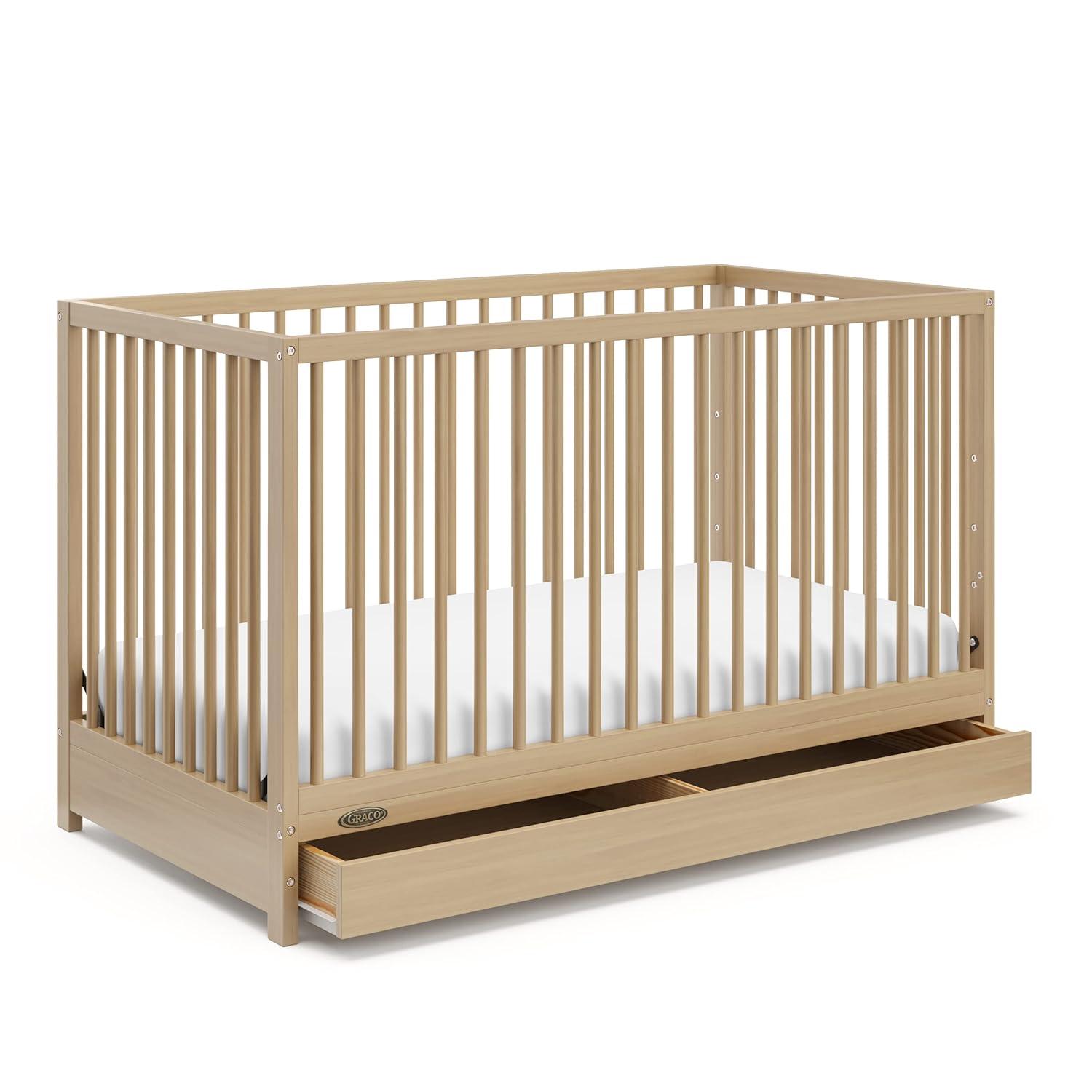 imageGraco Teddi 5in1 Convertible Crib with Drawer Driftwood GREENGUARD Gold Certified Crib with Drawer Combo FullSize Nursery Storage Drawer Converts to Toddler Bed Daybed and FullSize BedDriftwood