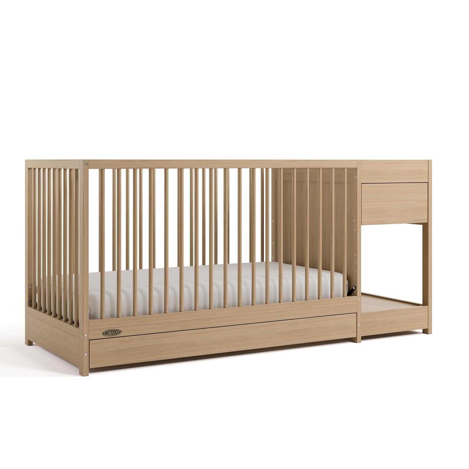imageGraco Teddi 5in1 Convertible Crib with Drawer Driftwood GREENGUARD Gold Certified Crib with Drawer Combo FullSize Nursery Storage Drawer Converts to Toddler Bed Daybed and FullSize BedDriftwood