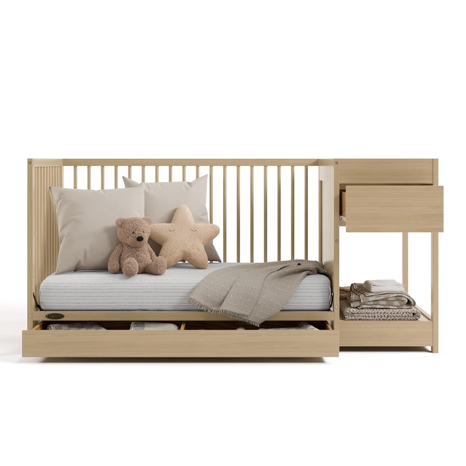 imageGraco Teddi 5in1 Convertible Crib with Drawer Driftwood GREENGUARD Gold Certified Crib with Drawer Combo FullSize Nursery Storage Drawer Converts to Toddler Bed Daybed and FullSize BedDriftwood