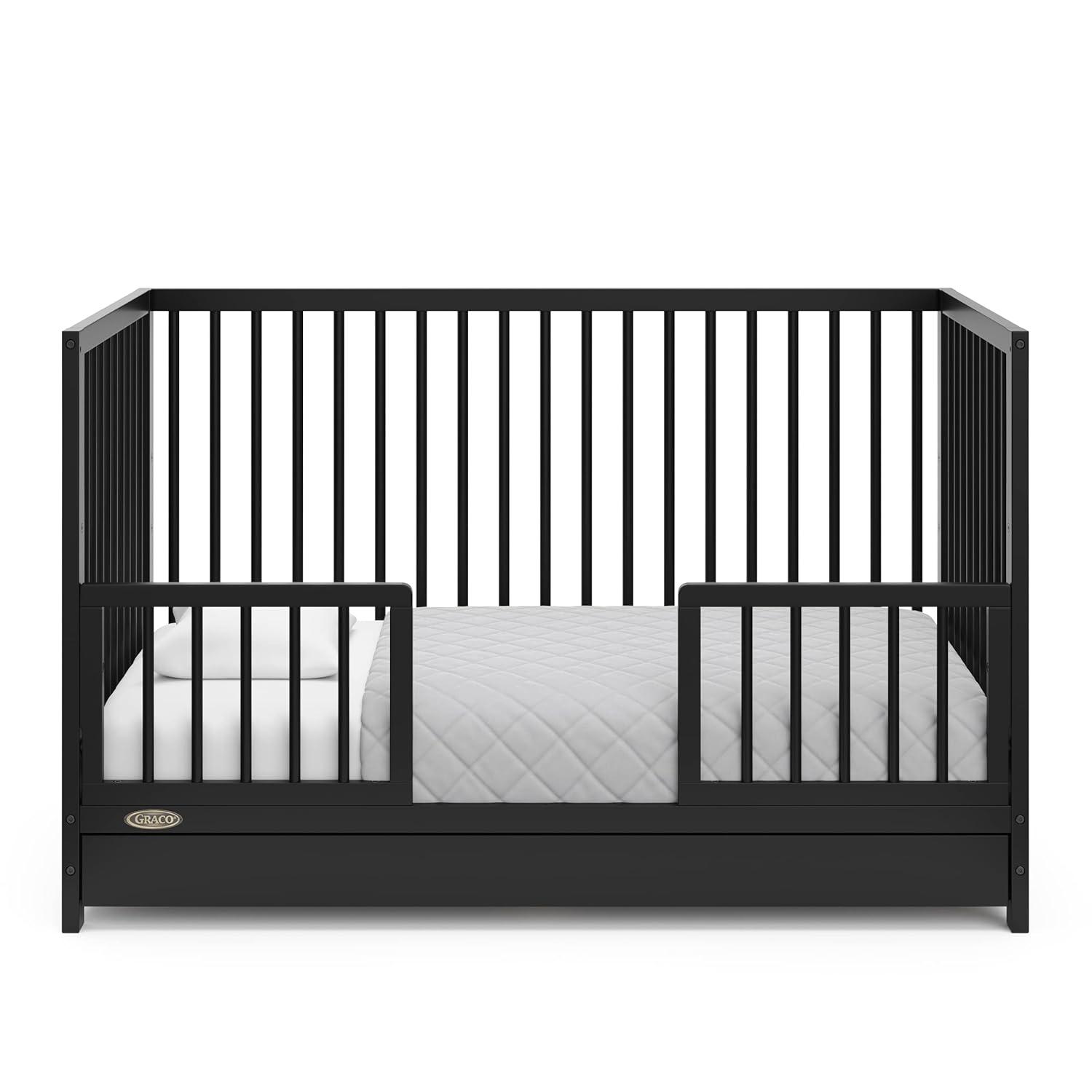 imageGraco Teddi 5in1 Convertible Crib with Drawer Driftwood GREENGUARD Gold Certified Crib with Drawer Combo FullSize Nursery Storage Drawer Converts to Toddler Bed Daybed and FullSize BedBlack
