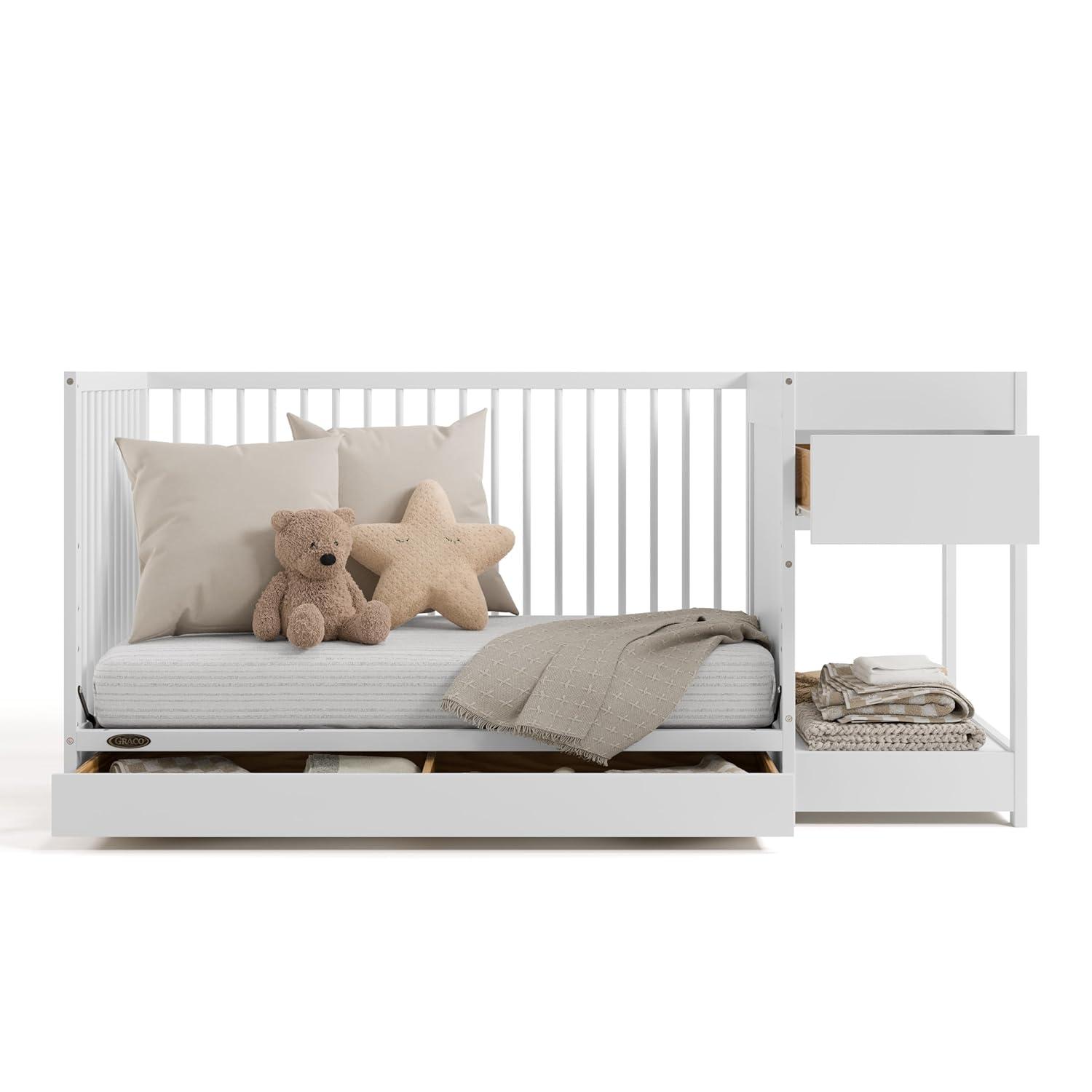 imageGraco Teddi 5in1 Convertible Crib with Drawer Driftwood GREENGUARD Gold Certified Crib with Drawer Combo FullSize Nursery Storage Drawer Converts to Toddler Bed Daybed and FullSize BedWhite