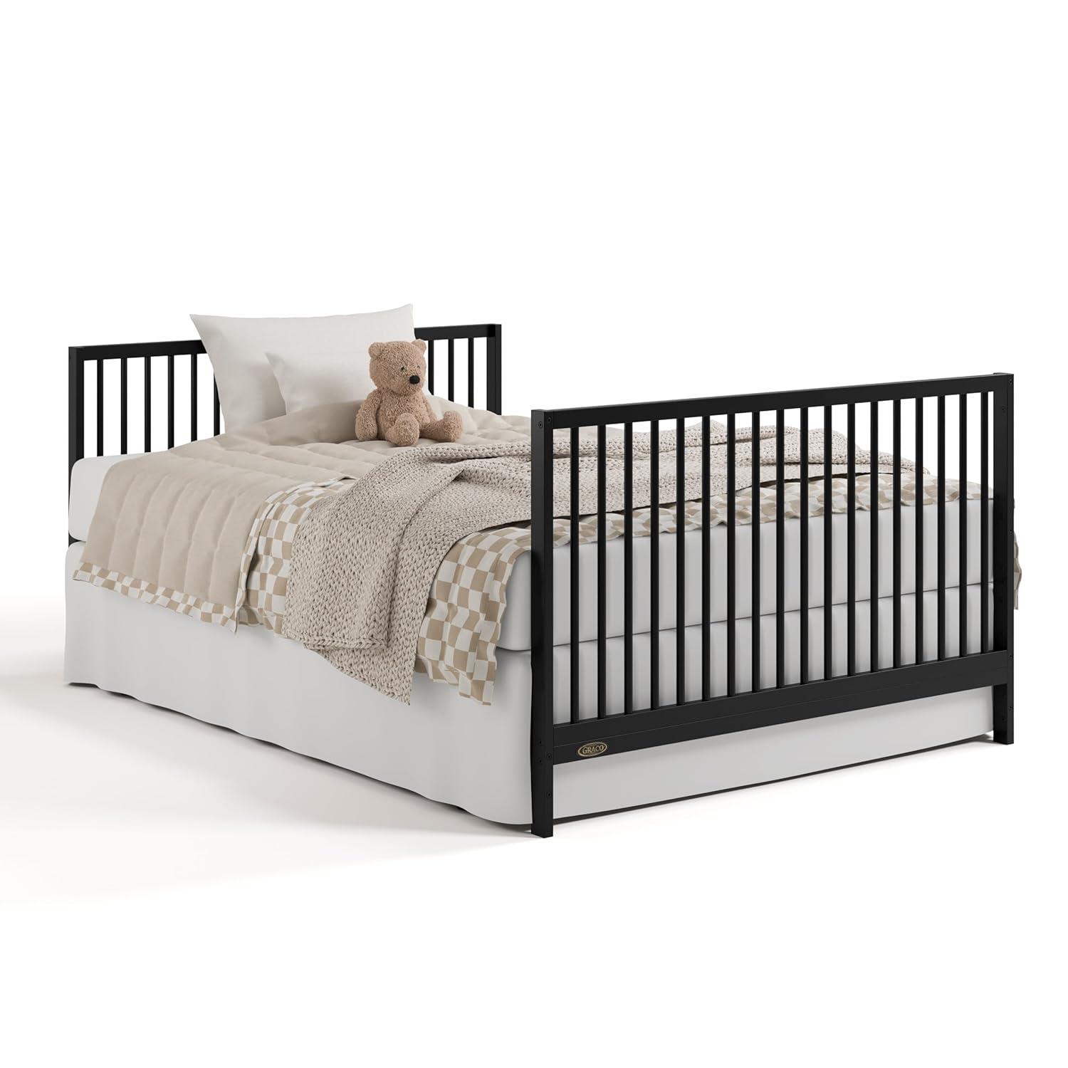 imageGraco Teddi 5in1 Convertible Crib with Drawer Driftwood GREENGUARD Gold Certified Crib with Drawer Combo FullSize Nursery Storage Drawer Converts to Toddler Bed Daybed and FullSize BedBlack