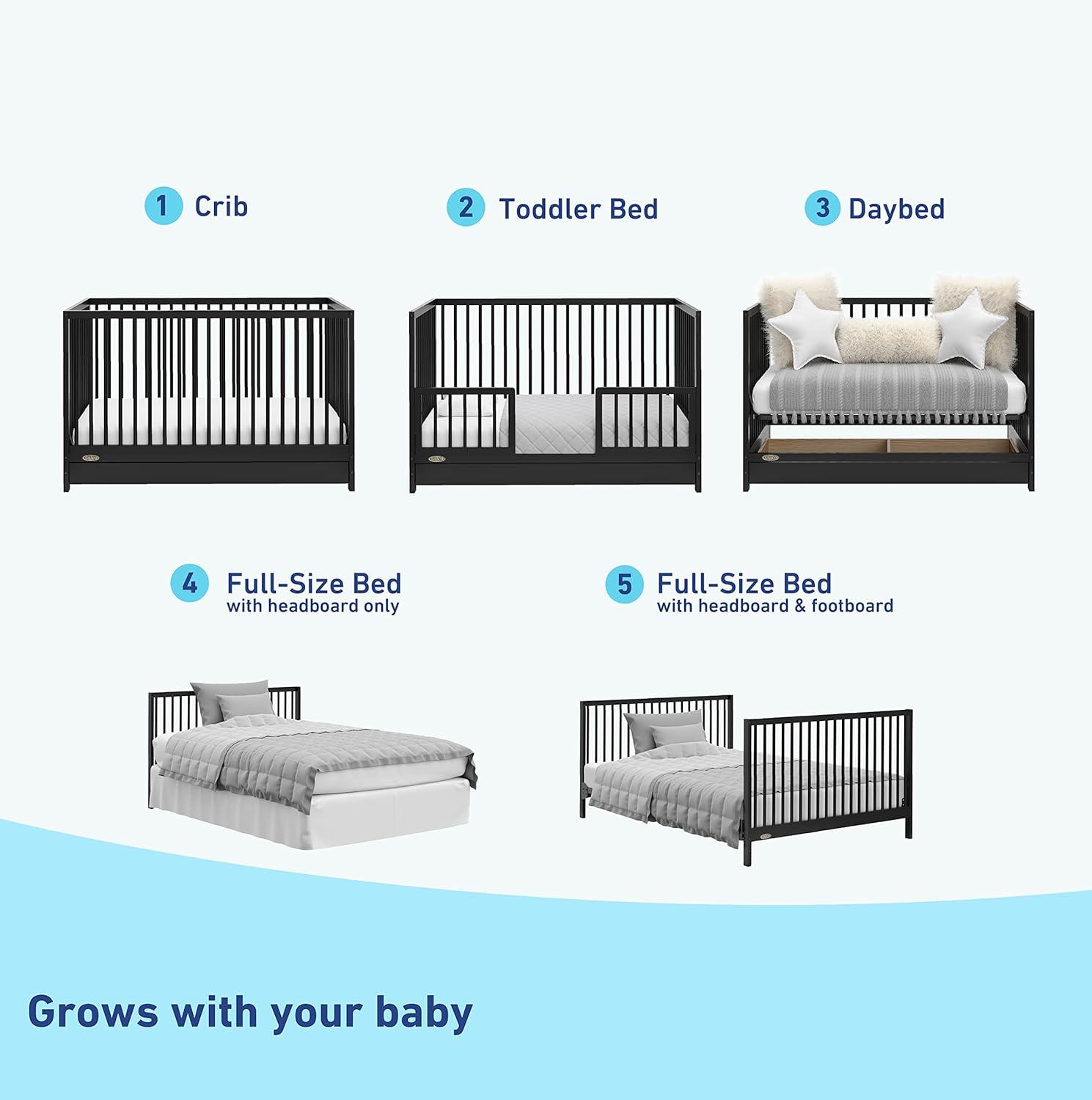 imageGraco Teddi 5in1 Convertible Crib with Drawer Driftwood GREENGUARD Gold Certified Crib with Drawer Combo FullSize Nursery Storage Drawer Converts to Toddler Bed Daybed and FullSize BedBlack