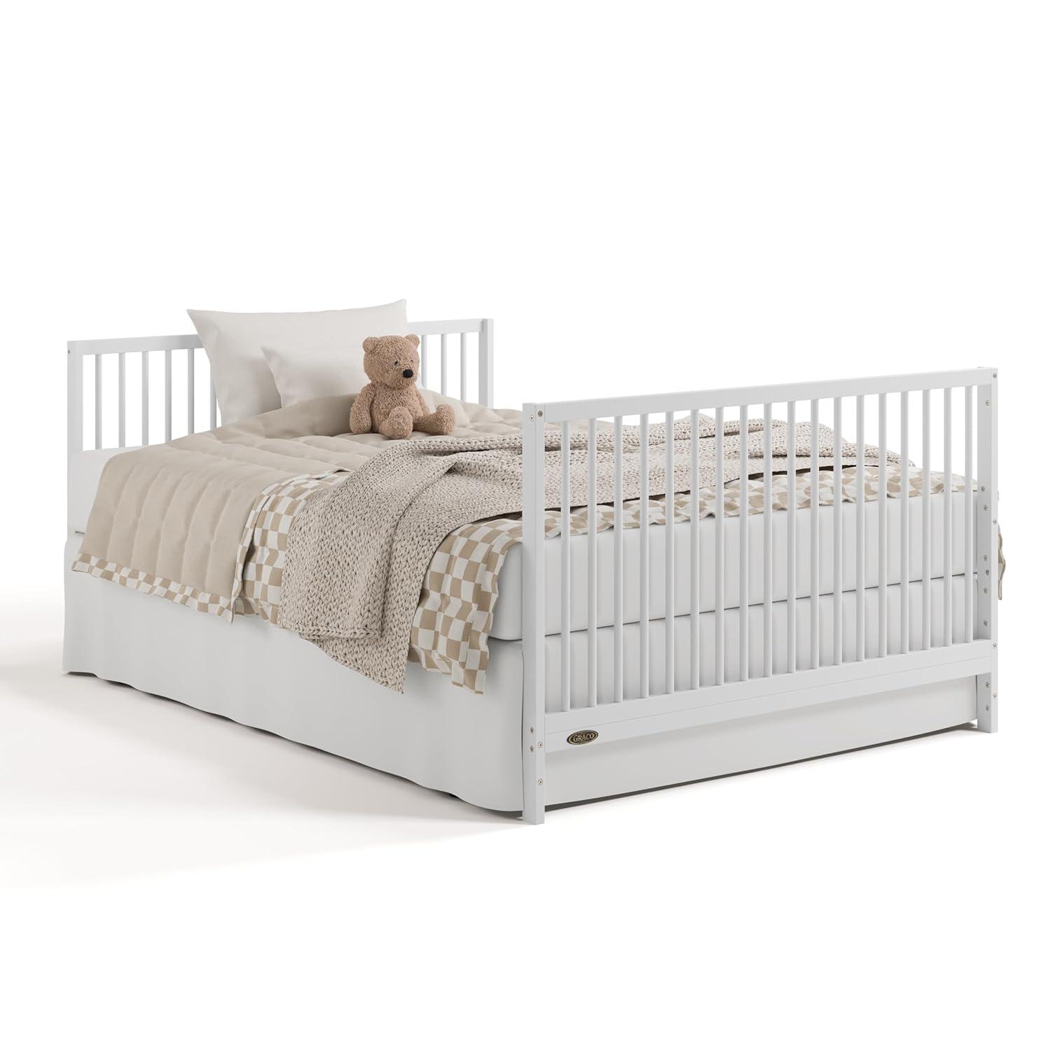 imageGraco Teddi 5in1 Convertible Crib with Drawer Driftwood GREENGUARD Gold Certified Crib with Drawer Combo FullSize Nursery Storage Drawer Converts to Toddler Bed Daybed and FullSize BedWhite