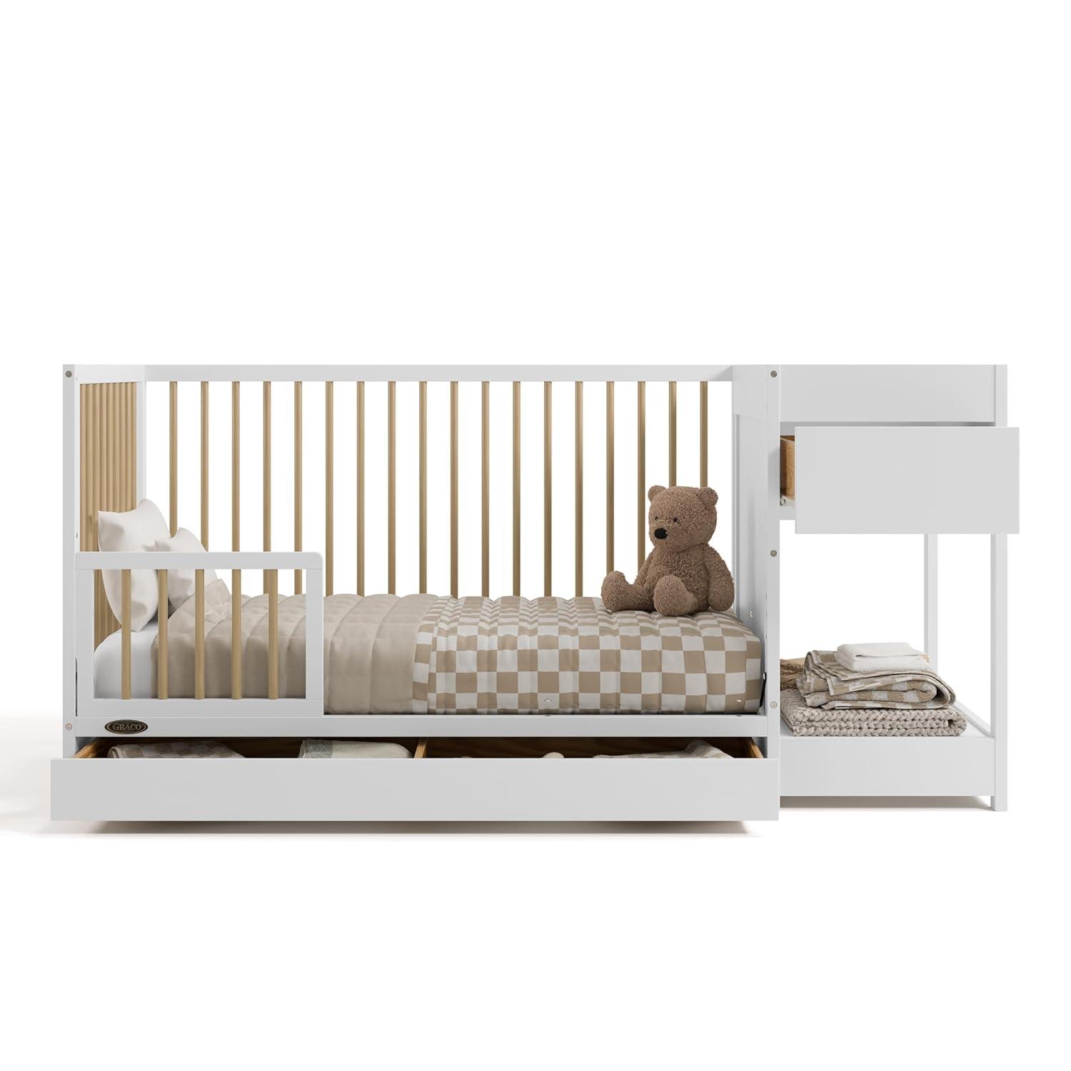 imageGraco Teddi 5in1 Convertible Crib with Drawer Driftwood GREENGUARD Gold Certified Crib with Drawer Combo FullSize Nursery Storage Drawer Converts to Toddler Bed Daybed and FullSize BedWhiteDriftwood