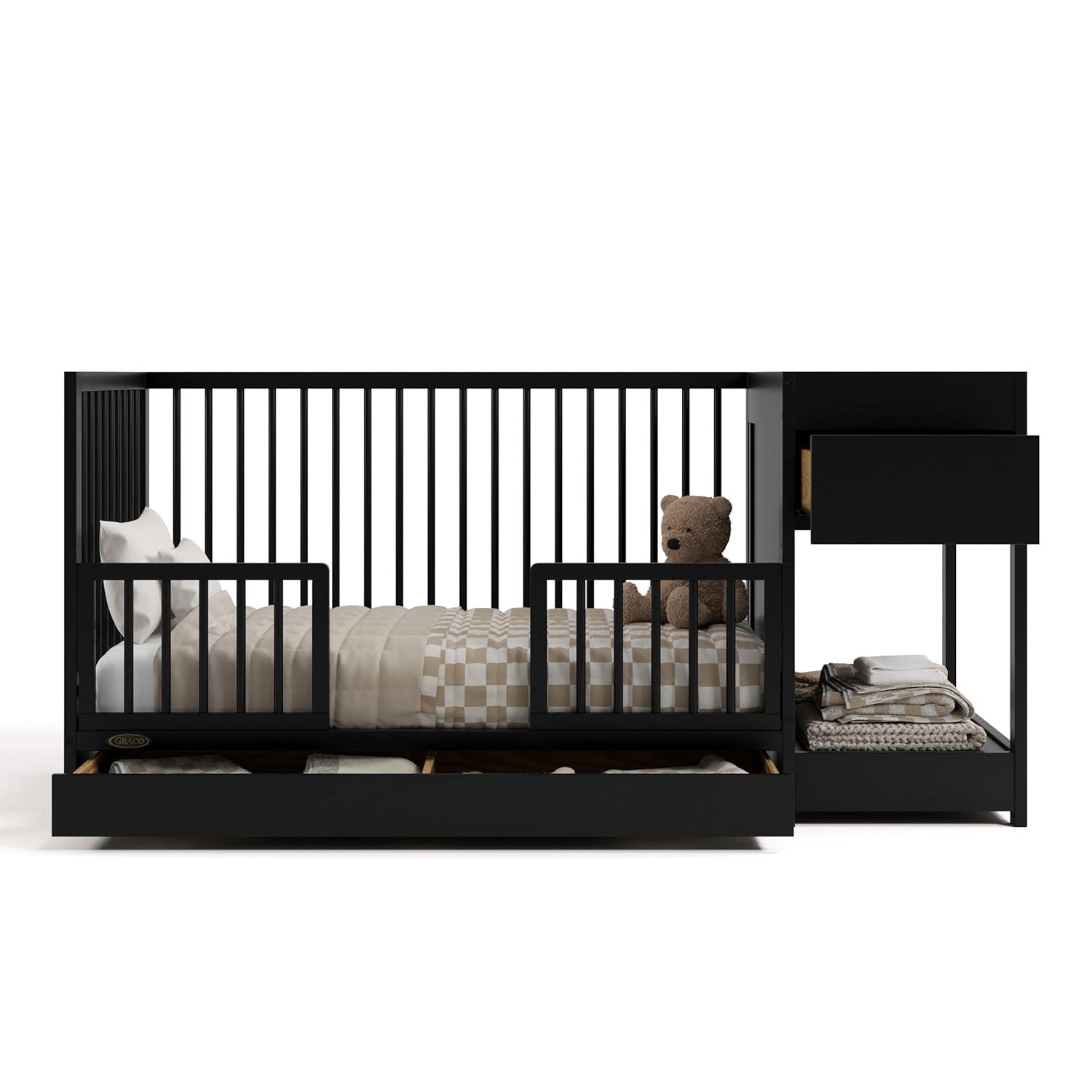 imageGraco Teddi 5in1 Convertible Crib with Drawer Driftwood GREENGUARD Gold Certified Crib with Drawer Combo FullSize Nursery Storage Drawer Converts to Toddler Bed Daybed and FullSize BedBlack