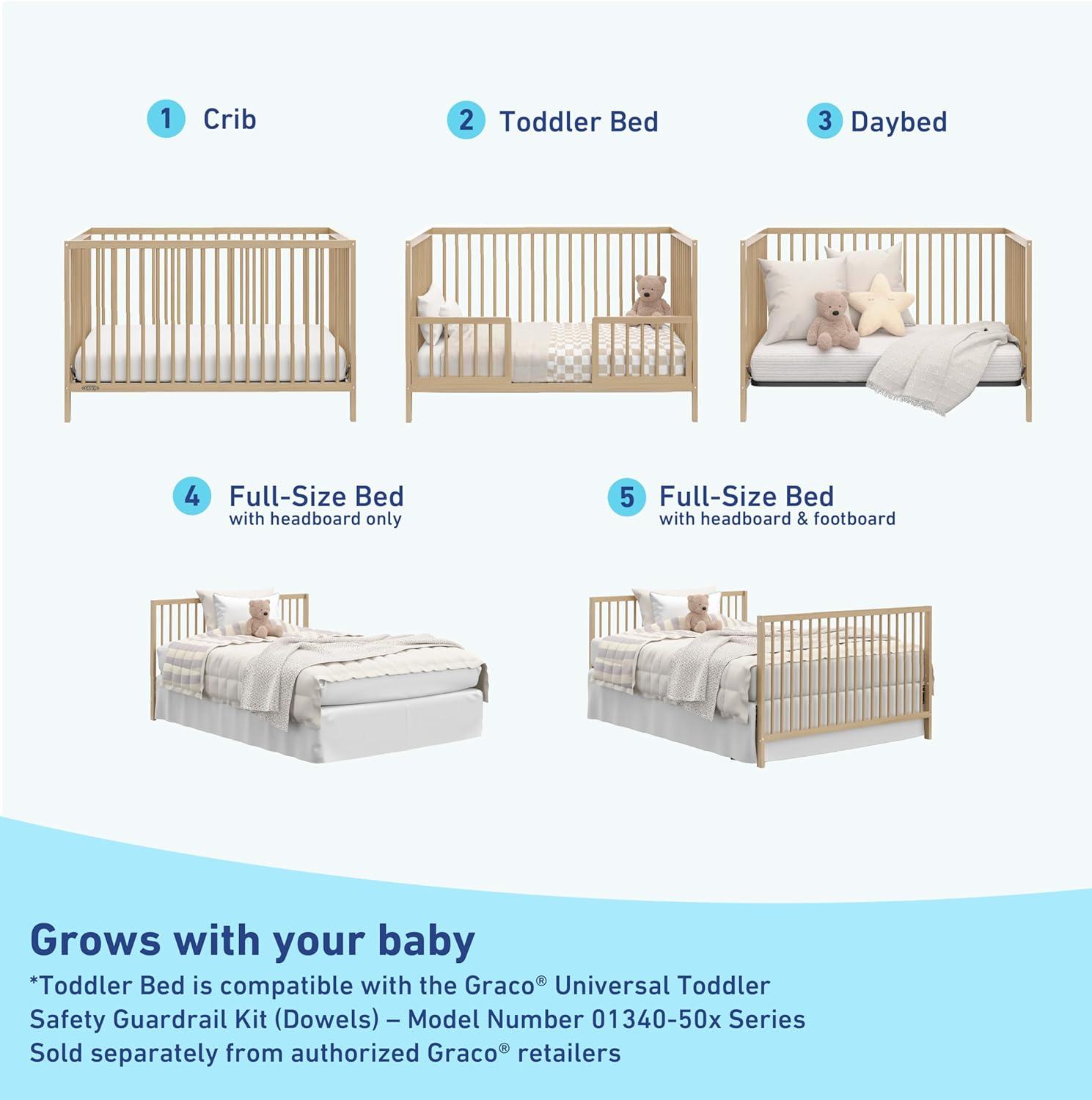 imageGraco Teddi 5in1 Convertible Crib with Drawer Driftwood GREENGUARD Gold Certified Crib with Drawer Combo FullSize Nursery Storage Drawer Converts to Toddler Bed Daybed and FullSize BedDriftwood