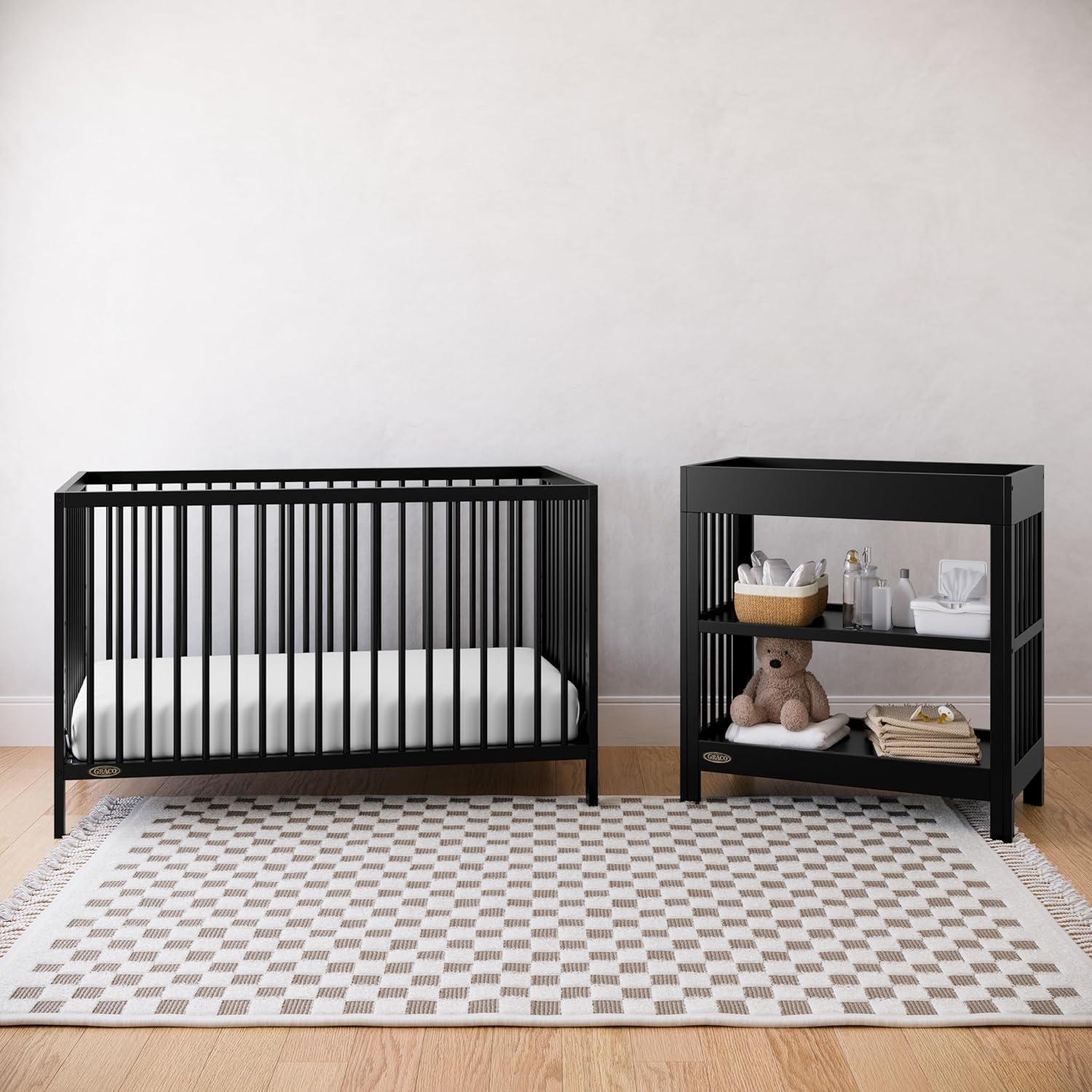 imageGraco Teddi 5in1 Convertible Crib with Drawer Driftwood GREENGUARD Gold Certified Crib with Drawer Combo FullSize Nursery Storage Drawer Converts to Toddler Bed Daybed and FullSize BedBlack