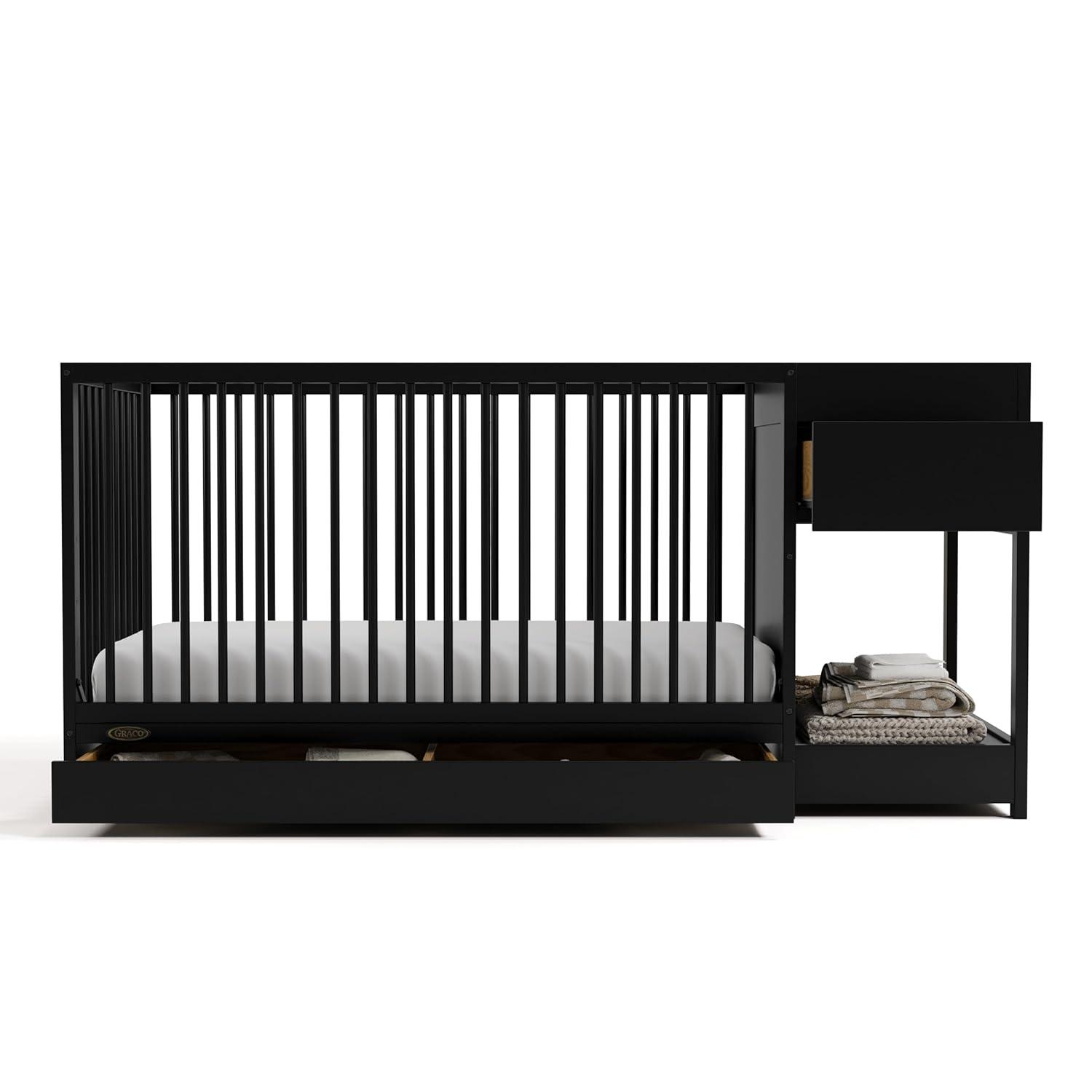 imageGraco Teddi 5in1 Convertible Crib with Drawer Driftwood GREENGUARD Gold Certified Crib with Drawer Combo FullSize Nursery Storage Drawer Converts to Toddler Bed Daybed and FullSize BedBlack