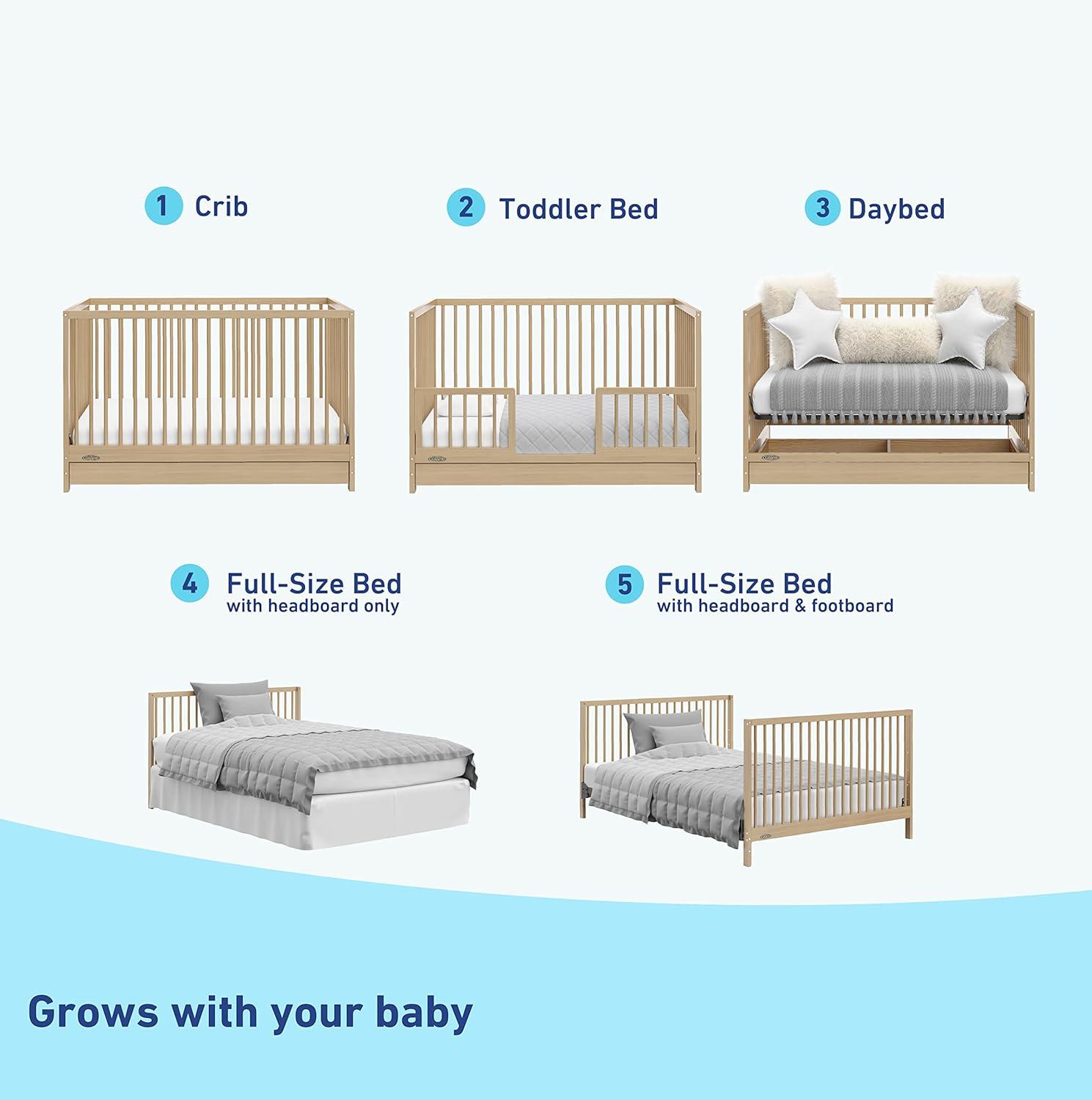 imageGraco Teddi 5in1 Convertible Crib with Drawer Driftwood GREENGUARD Gold Certified Crib with Drawer Combo FullSize Nursery Storage Drawer Converts to Toddler Bed Daybed and FullSize BedDriftwood
