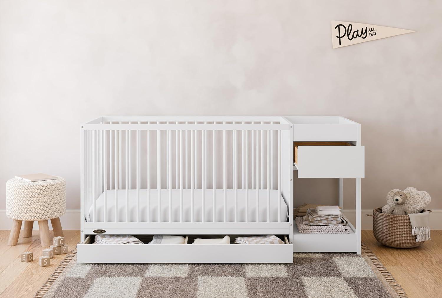 imageGraco Teddi 5in1 Convertible Crib with Drawer Driftwood GREENGUARD Gold Certified Crib with Drawer Combo FullSize Nursery Storage Drawer Converts to Toddler Bed Daybed and FullSize BedWhite