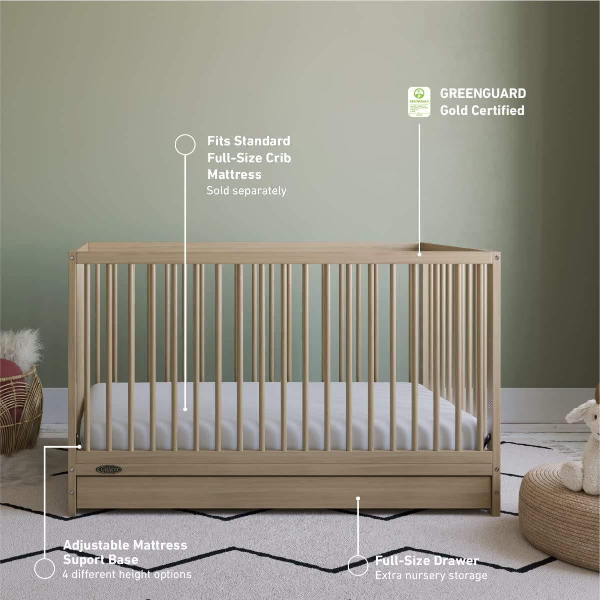 imageGraco Teddi 5in1 Convertible Crib with Drawer Driftwood GREENGUARD Gold Certified Crib with Drawer Combo FullSize Nursery Storage Drawer Converts to Toddler Bed Daybed and FullSize BedDriftwood
