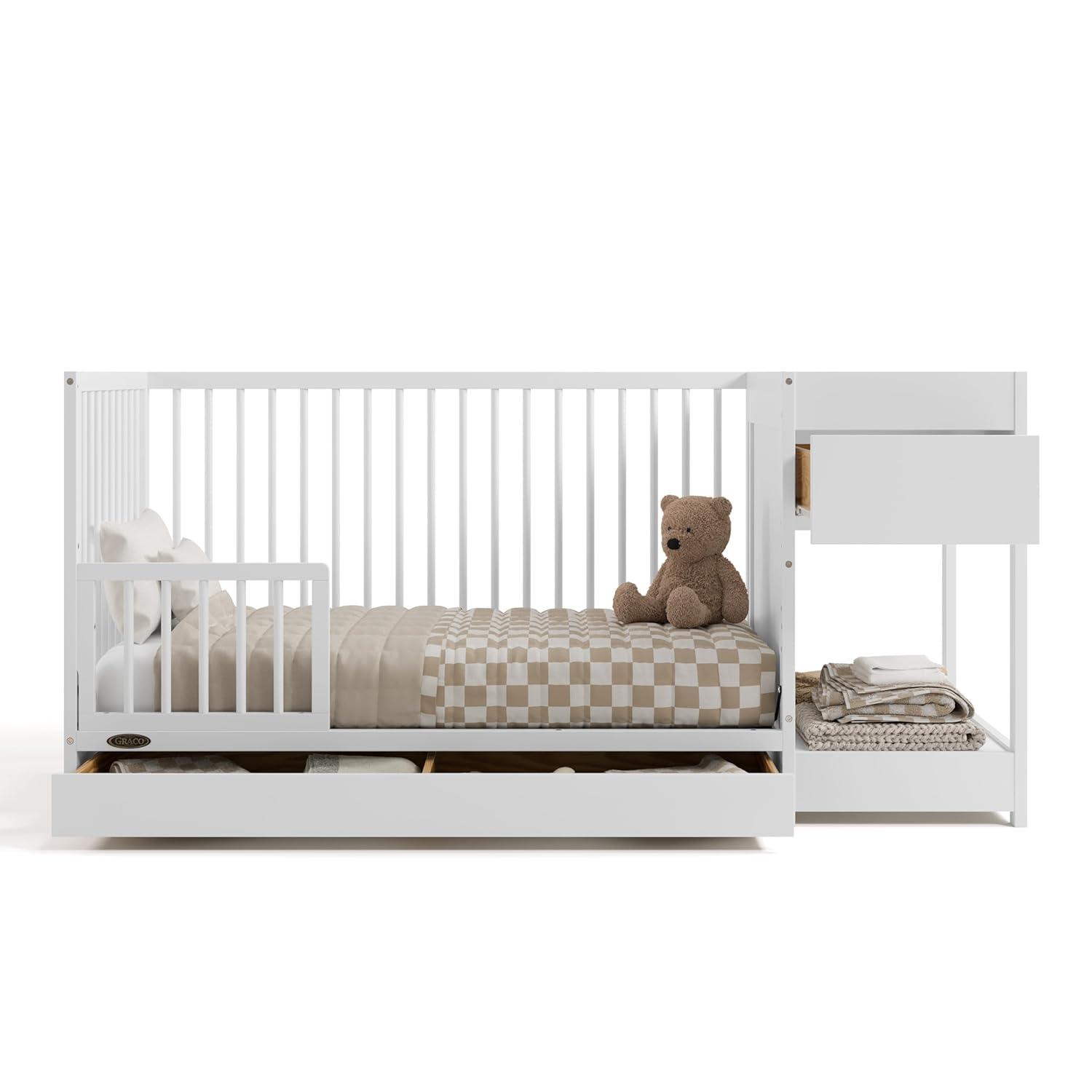 imageGraco Teddi 5in1 Convertible Crib with Drawer Driftwood GREENGUARD Gold Certified Crib with Drawer Combo FullSize Nursery Storage Drawer Converts to Toddler Bed Daybed and FullSize BedWhite