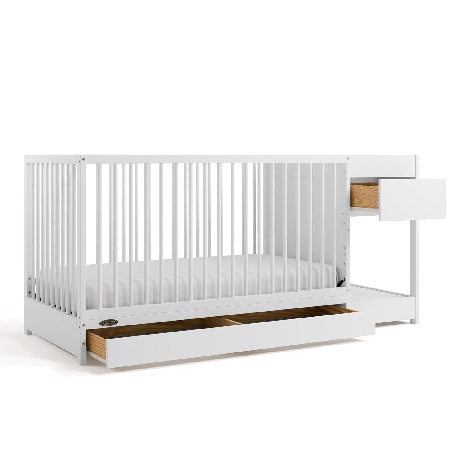 imageGraco Teddi 5in1 Convertible Crib with Drawer Driftwood GREENGUARD Gold Certified Crib with Drawer Combo FullSize Nursery Storage Drawer Converts to Toddler Bed Daybed and FullSize BedWhite