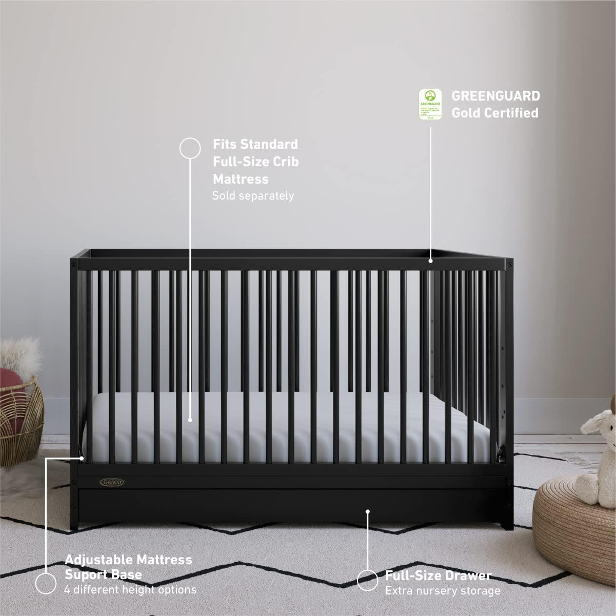 imageGraco Teddi 5in1 Convertible Crib with Drawer Driftwood GREENGUARD Gold Certified Crib with Drawer Combo FullSize Nursery Storage Drawer Converts to Toddler Bed Daybed and FullSize BedBlack