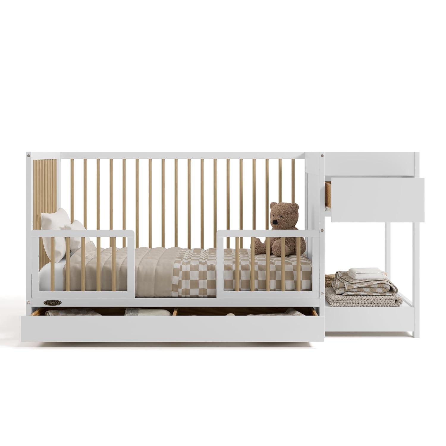 imageGraco Teddi 5in1 Convertible Crib with Drawer Driftwood GREENGUARD Gold Certified Crib with Drawer Combo FullSize Nursery Storage Drawer Converts to Toddler Bed Daybed and FullSize BedWhiteDriftwood