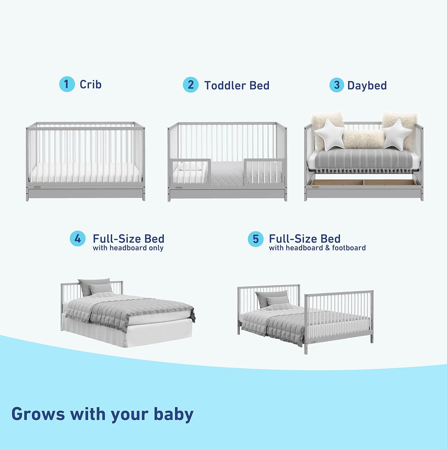 imageGraco Teddi 5in1 Convertible Crib with Drawer Driftwood GREENGUARD Gold Certified Crib with Drawer Combo FullSize Nursery Storage Drawer Converts to Toddler Bed Daybed and FullSize BedPebble GrayWhite