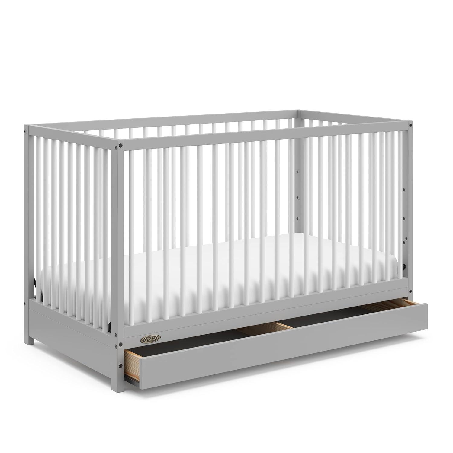 imageGraco Teddi 5in1 Convertible Crib with Drawer Driftwood GREENGUARD Gold Certified Crib with Drawer Combo FullSize Nursery Storage Drawer Converts to Toddler Bed Daybed and FullSize BedPebble GrayWhite
