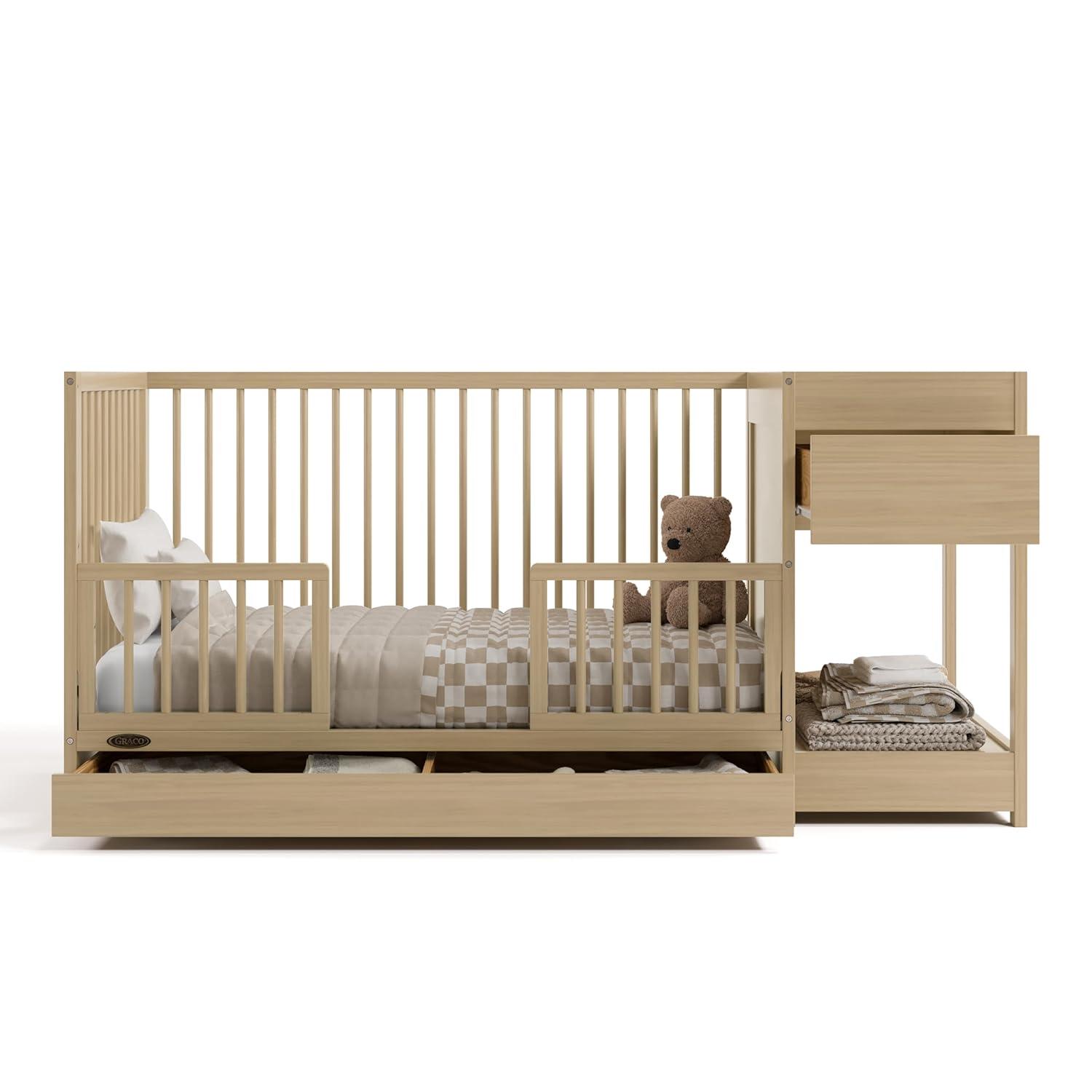 imageGraco Teddi 5in1 Convertible Crib with Drawer Driftwood GREENGUARD Gold Certified Crib with Drawer Combo FullSize Nursery Storage Drawer Converts to Toddler Bed Daybed and FullSize BedDriftwood