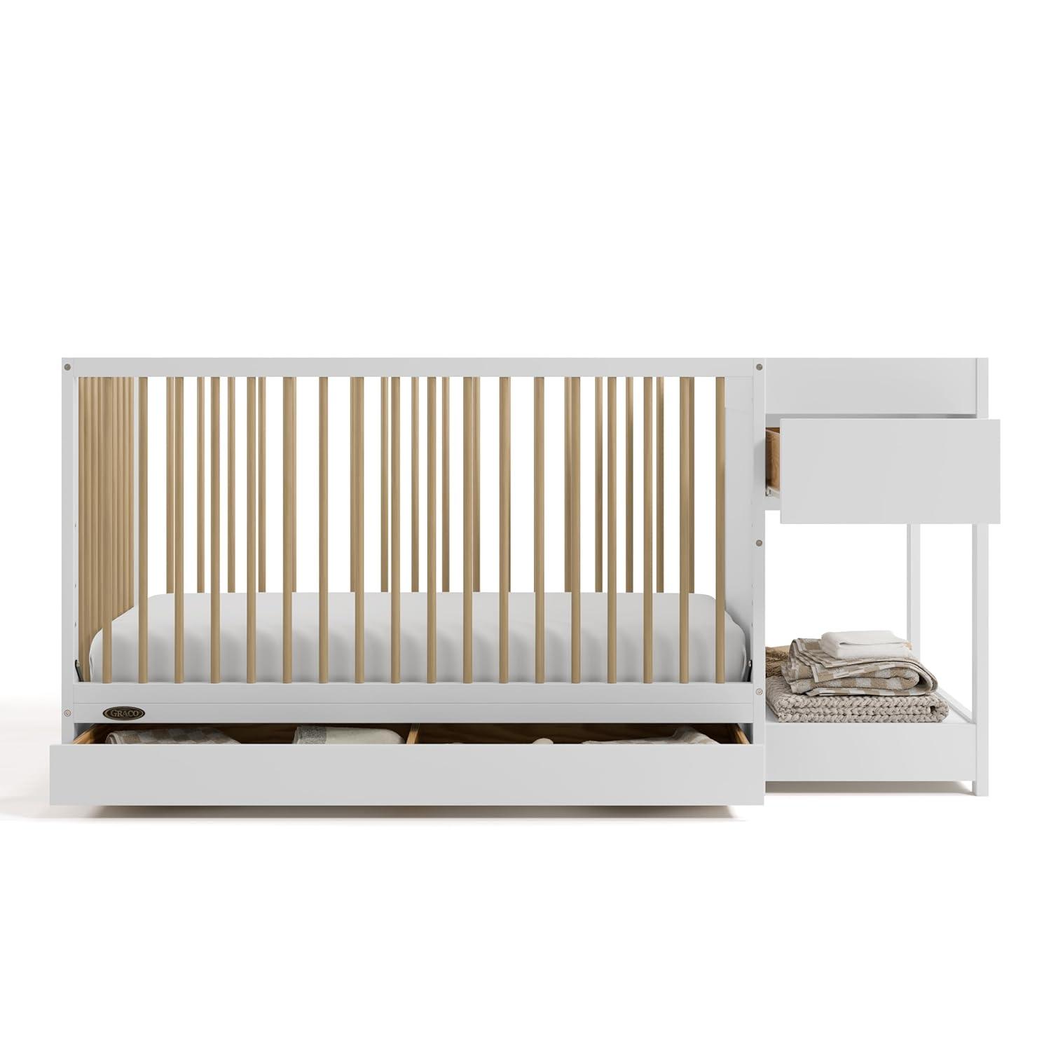 imageGraco Teddi 5in1 Convertible Crib with Drawer Driftwood GREENGUARD Gold Certified Crib with Drawer Combo FullSize Nursery Storage Drawer Converts to Toddler Bed Daybed and FullSize BedWhiteDriftwood