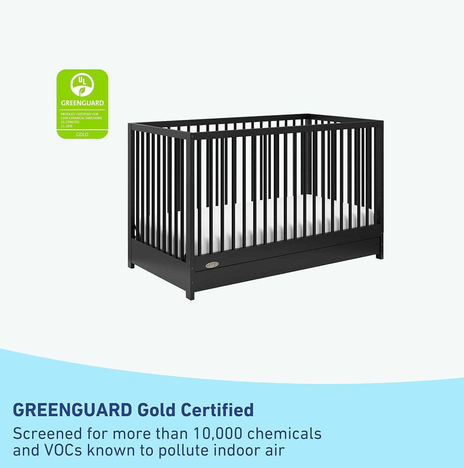 imageGraco Teddi 5in1 Convertible Crib with Drawer Driftwood GREENGUARD Gold Certified Crib with Drawer Combo FullSize Nursery Storage Drawer Converts to Toddler Bed Daybed and FullSize BedBlack