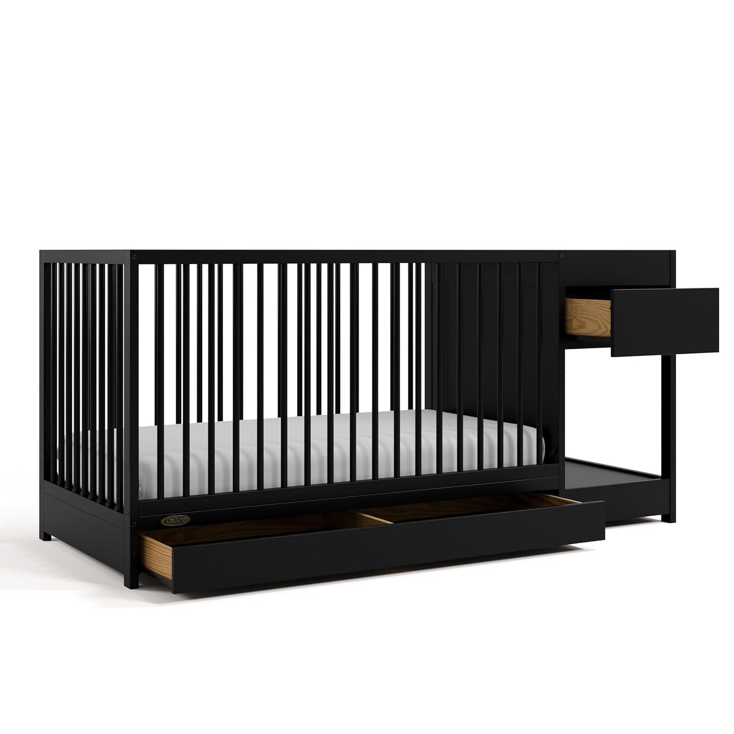 imageGraco Teddi 5in1 Convertible Crib with Drawer Driftwood GREENGUARD Gold Certified Crib with Drawer Combo FullSize Nursery Storage Drawer Converts to Toddler Bed Daybed and FullSize BedBlack
