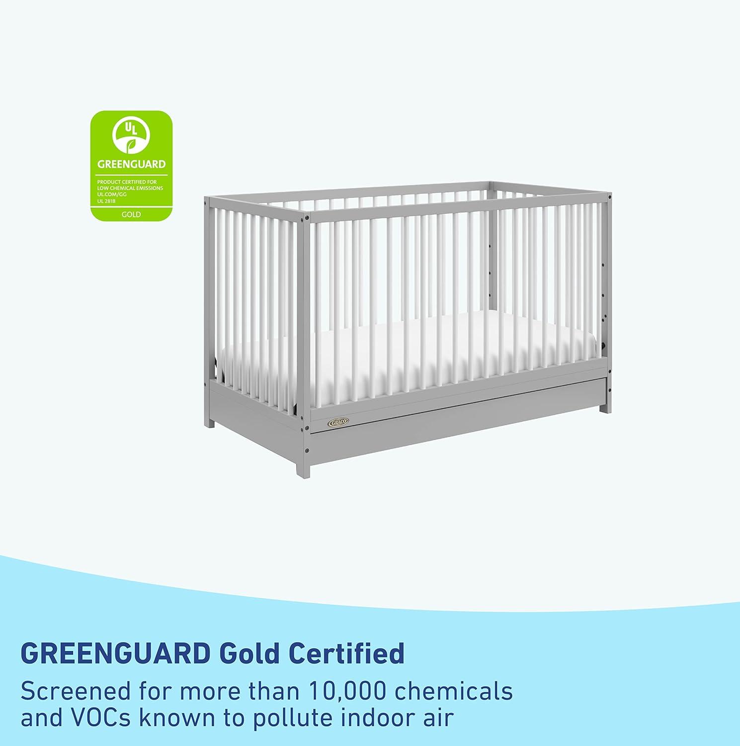 imageGraco Teddi 5in1 Convertible Crib with Drawer Driftwood GREENGUARD Gold Certified Crib with Drawer Combo FullSize Nursery Storage Drawer Converts to Toddler Bed Daybed and FullSize BedPebble GrayWhite