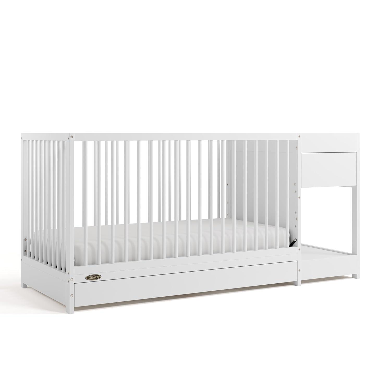 imageGraco Teddi 5in1 Convertible Crib with Drawer Driftwood GREENGUARD Gold Certified Crib with Drawer Combo FullSize Nursery Storage Drawer Converts to Toddler Bed Daybed and FullSize BedWhite