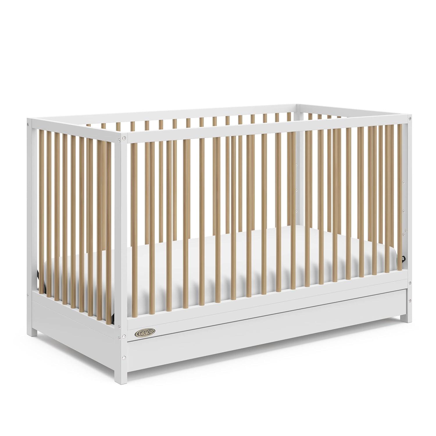imageGraco Teddi 5in1 Convertible Crib with Drawer Driftwood GREENGUARD Gold Certified Crib with Drawer Combo FullSize Nursery Storage Drawer Converts to Toddler Bed Daybed and FullSize BedWhiteDriftwood